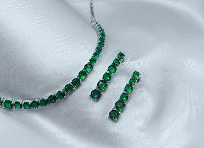 Emerald Glow Necklace Set - American Diamond & Cubic Zirconia Jewelry