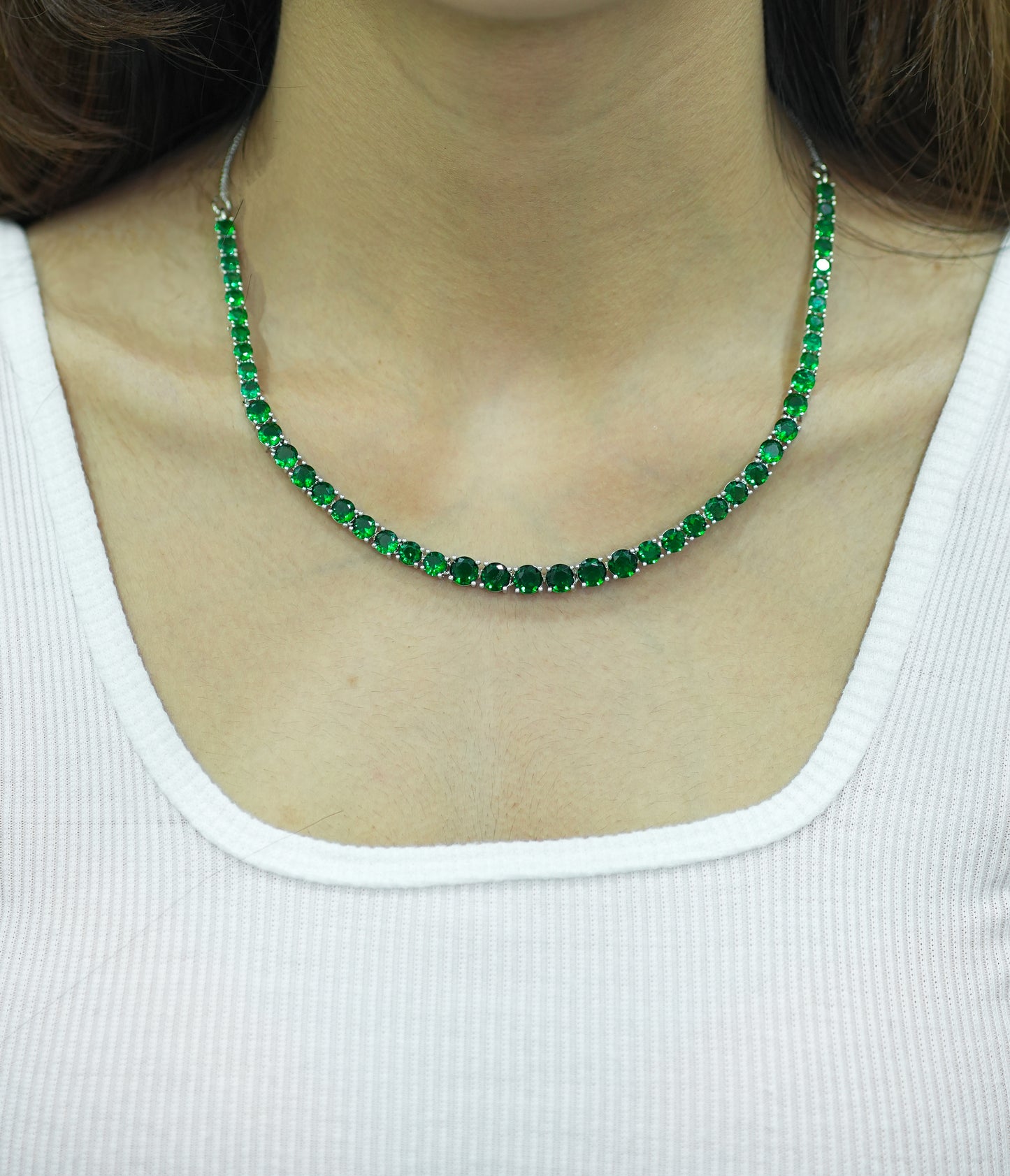 Emerald Glow Necklace Set - American Diamond & Cubic Zirconia Jewelry