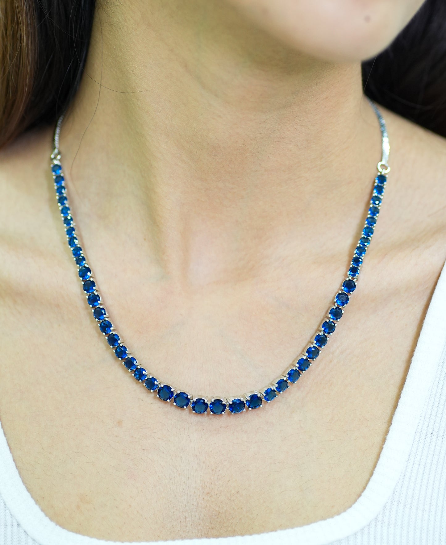 Azure Charm Blue Necklace Set - Cubic Zirconia & American Diamond