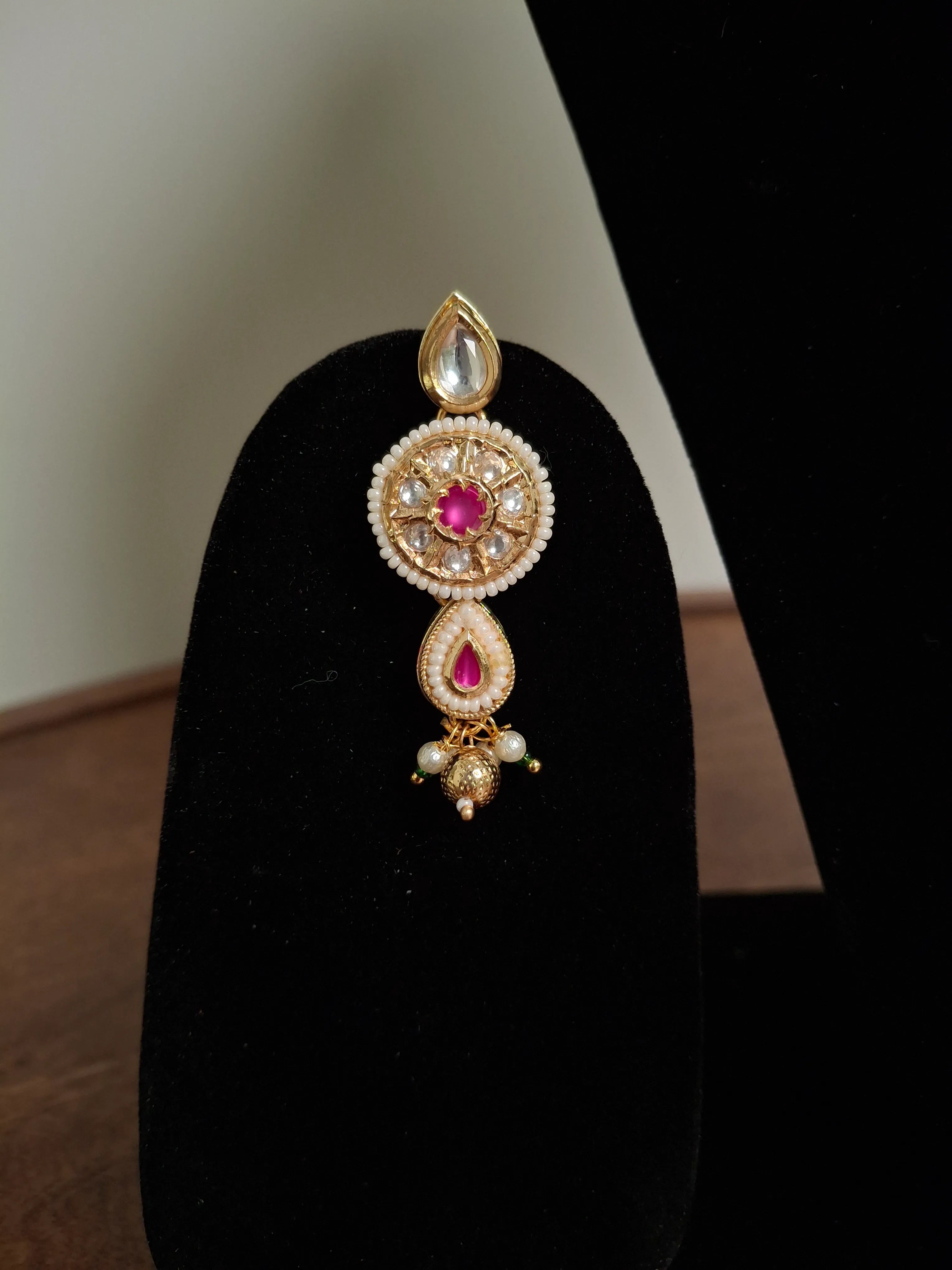 Kundan Meenakari Choker Necklace Set with Green Beads & Pearls