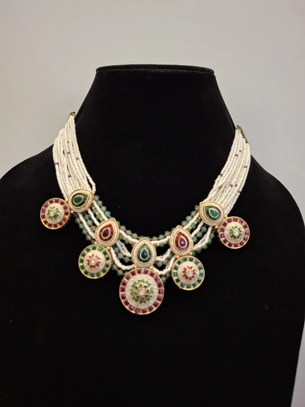 Heritage Glow Kundan Necklace Set – Meenakari Craft with Beads