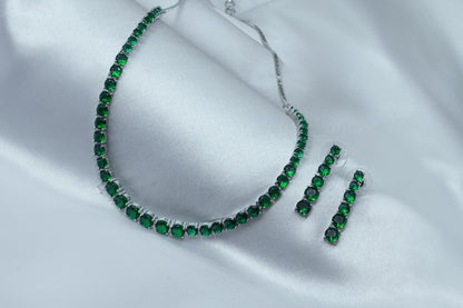 Emerald Glow Necklace Set - American Diamond & Cubic Zirconia Jewelry