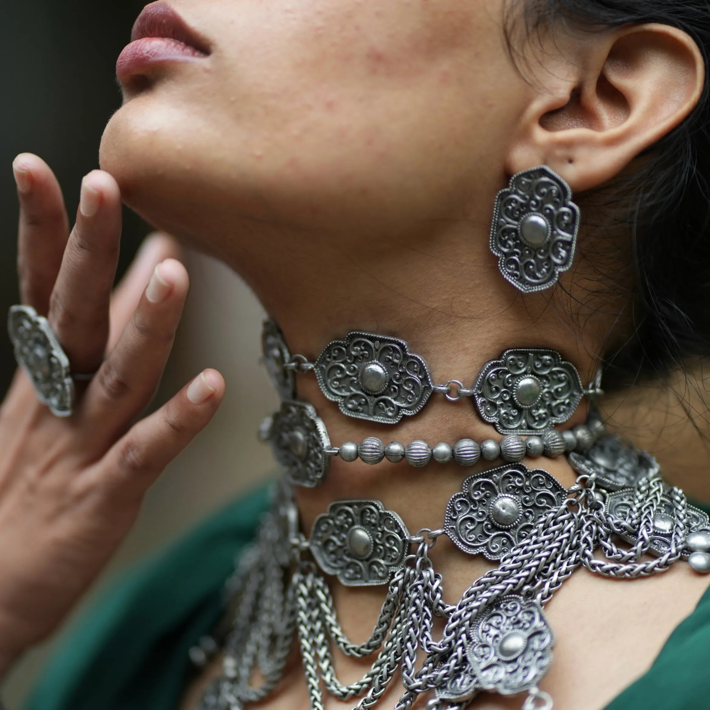 Rekha Ball Choker Necklace – Handcrafted Brass & Mixed Metal Statement Jewelry