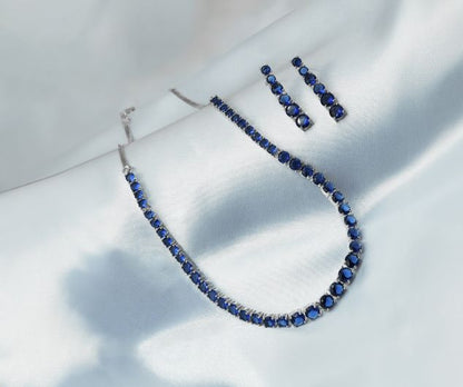 Azure Charm Blue Necklace Set - Cubic Zirconia & American Diamond