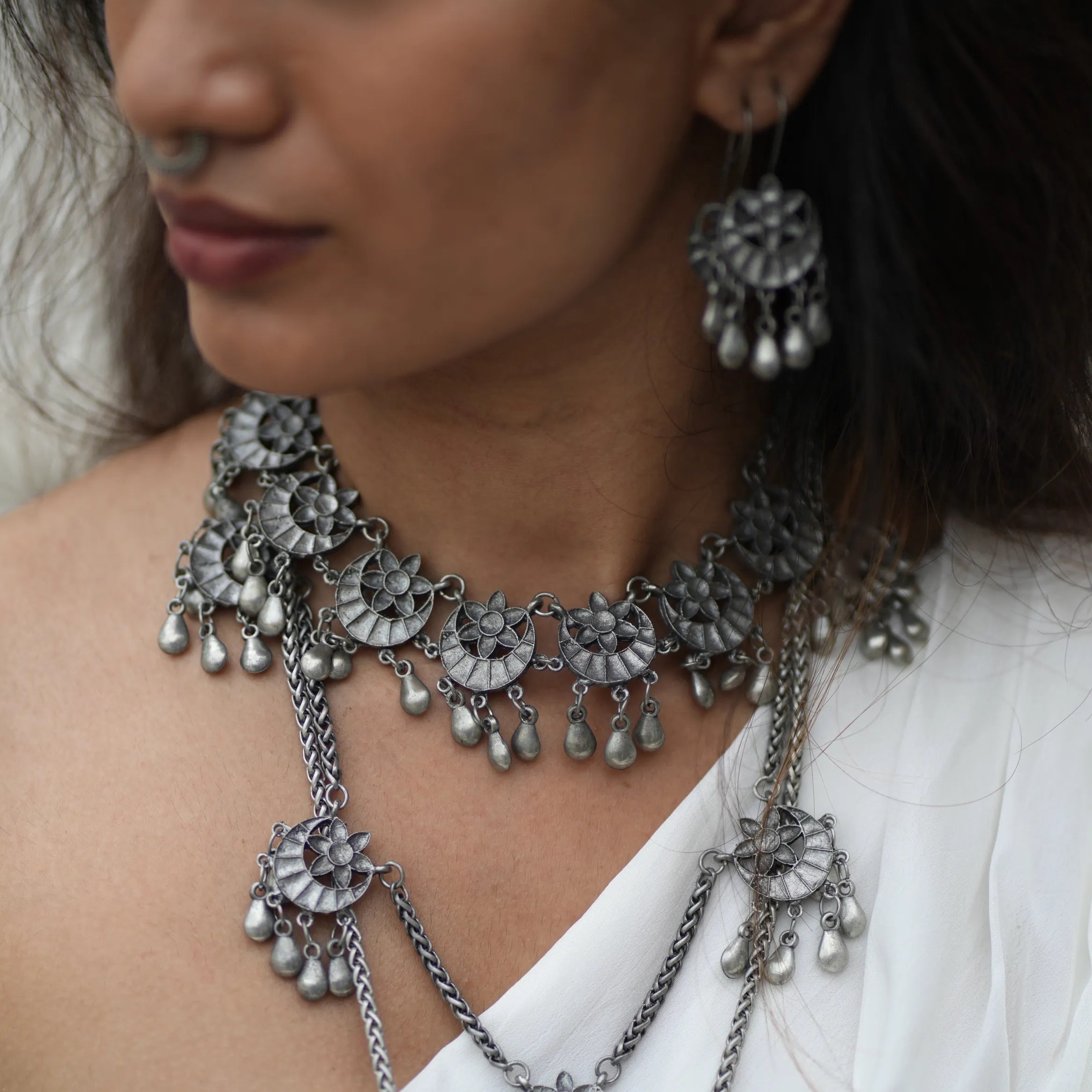 Chandrapushpa Chain Choker Necklace – Oxidised Brass Tribal Jewelry