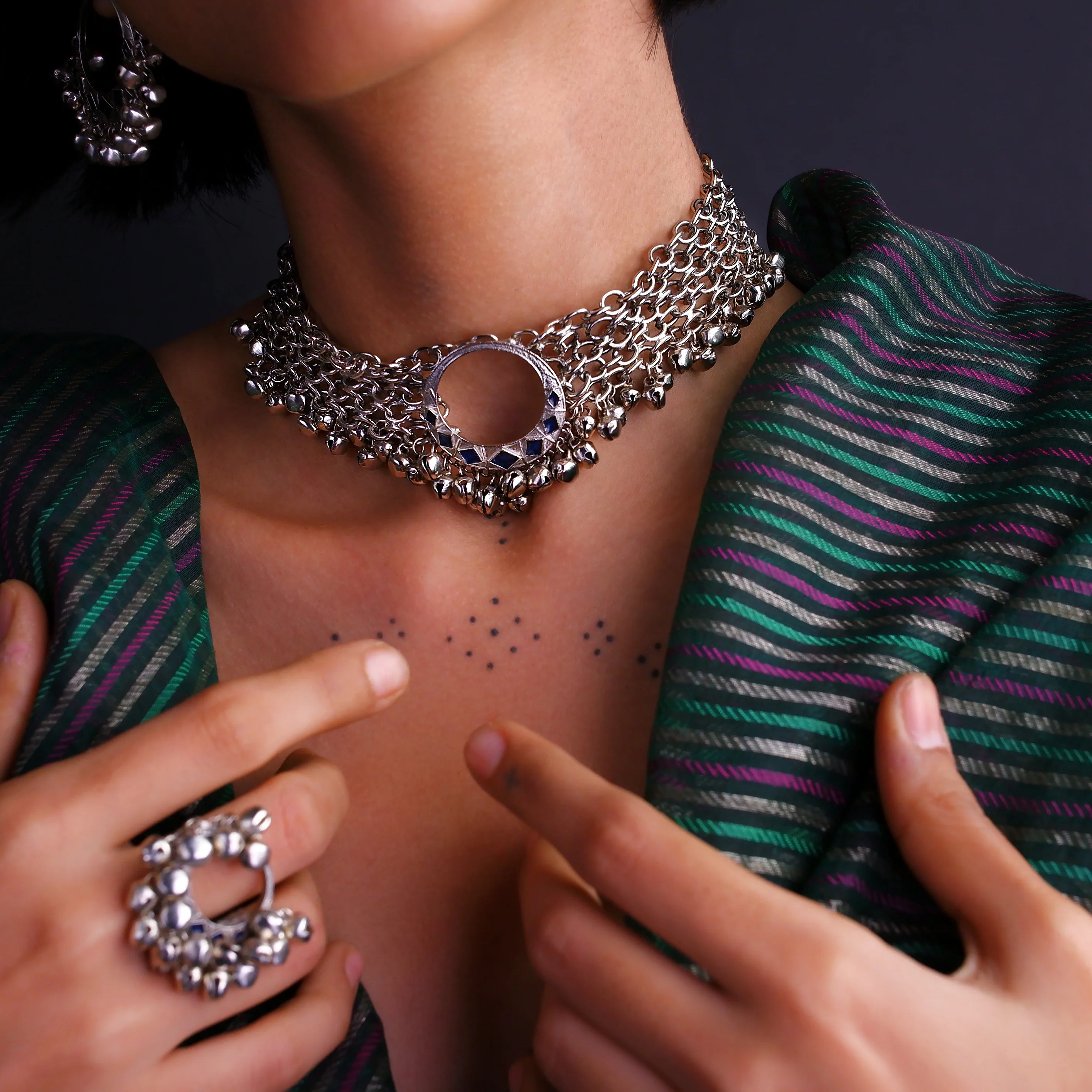 Noor Haar & Chaand Combo of 5 – Choker, 2 Rings & Choice of Earrings