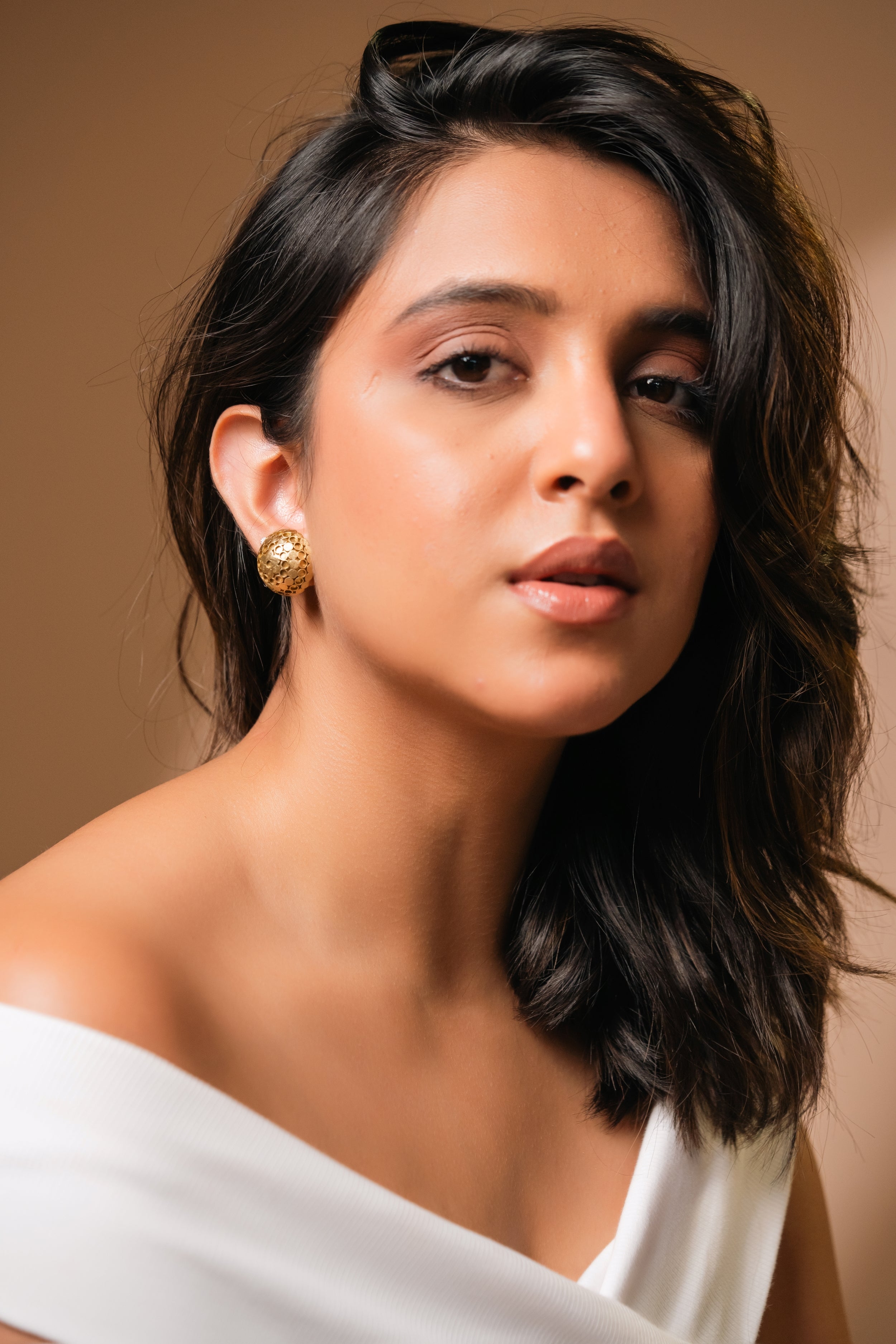 Ruhi Brass Combo Set – Necklace, Studs & Ring