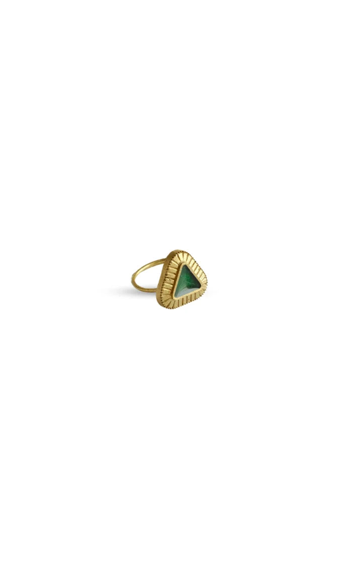 The Elegant Tri Ring Stunning Gold Jewelry with a Unique Green Stone