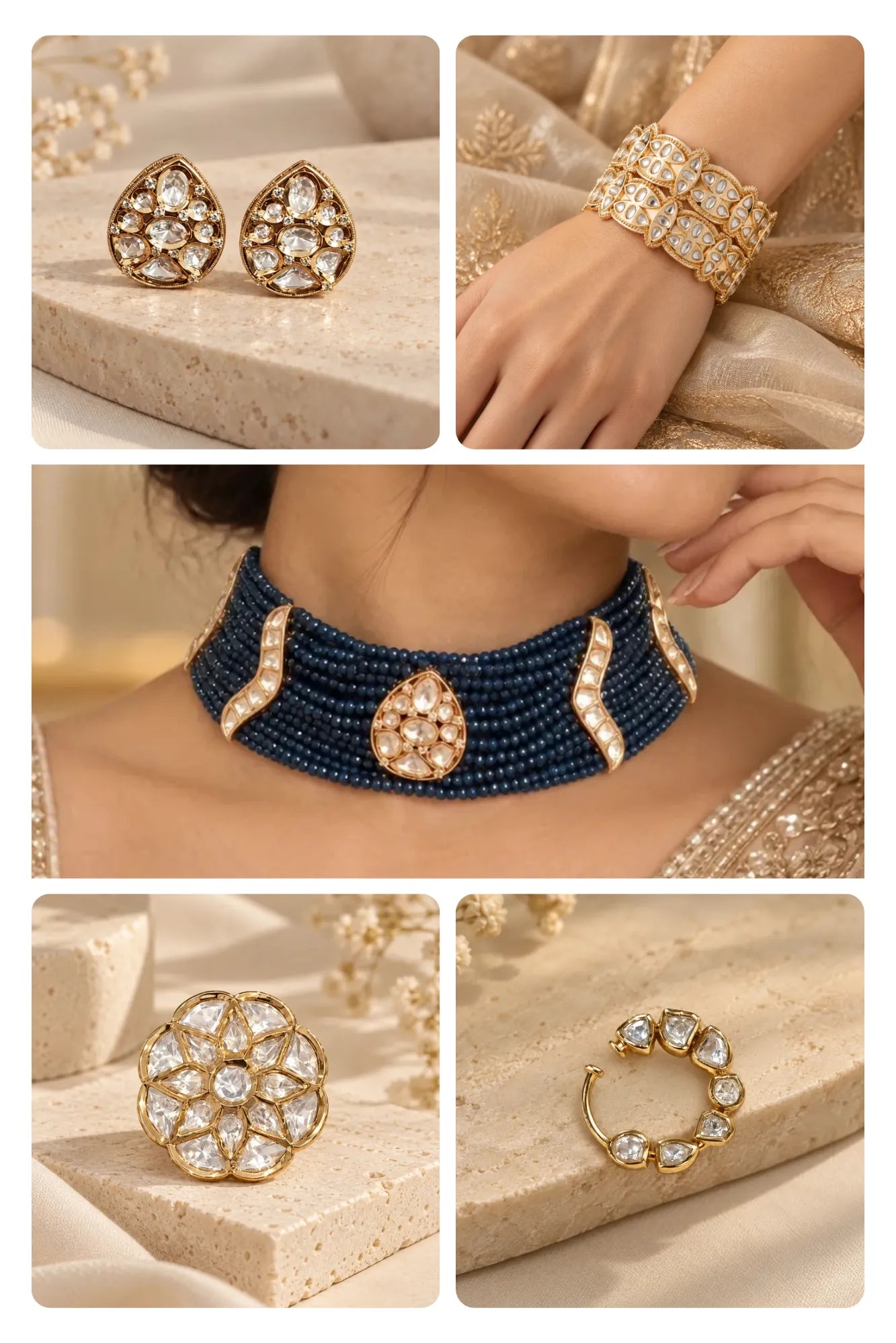 Midnight Tide Combo of 5 – Necklace, Studs, Nose Ring, Ring & Bangles