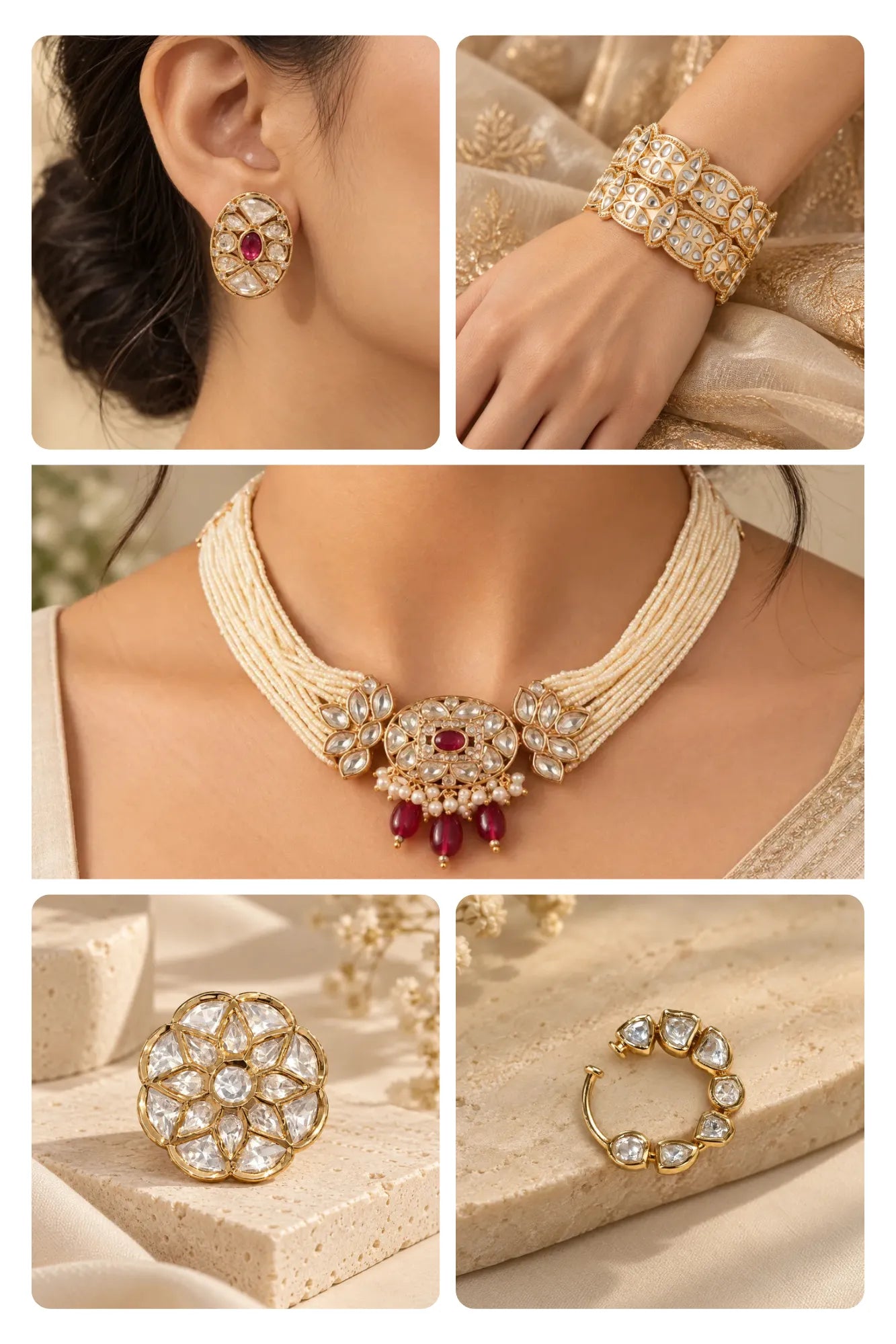 Noor Mahal Combo of 5 – Choker, Studs, Nose Ring, Ring & Bangles