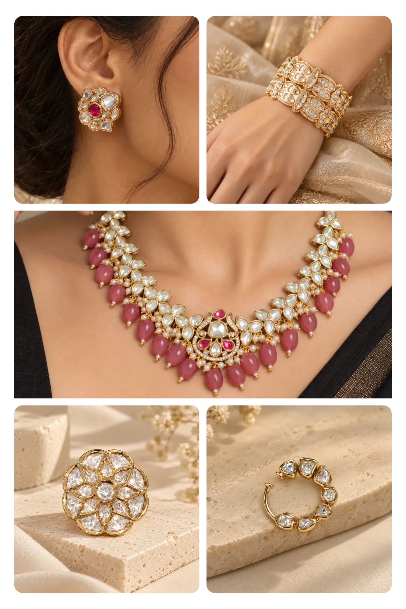Gulnaar Combo of 5 – Choker, Studs, Nose Ring, Ring & Bangles