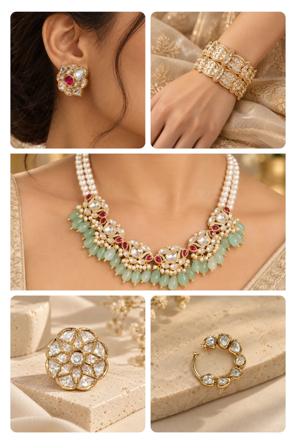 Jade Bloom Combo of 5 – Choker, Studs, Nose Ring, Ring & Bangles