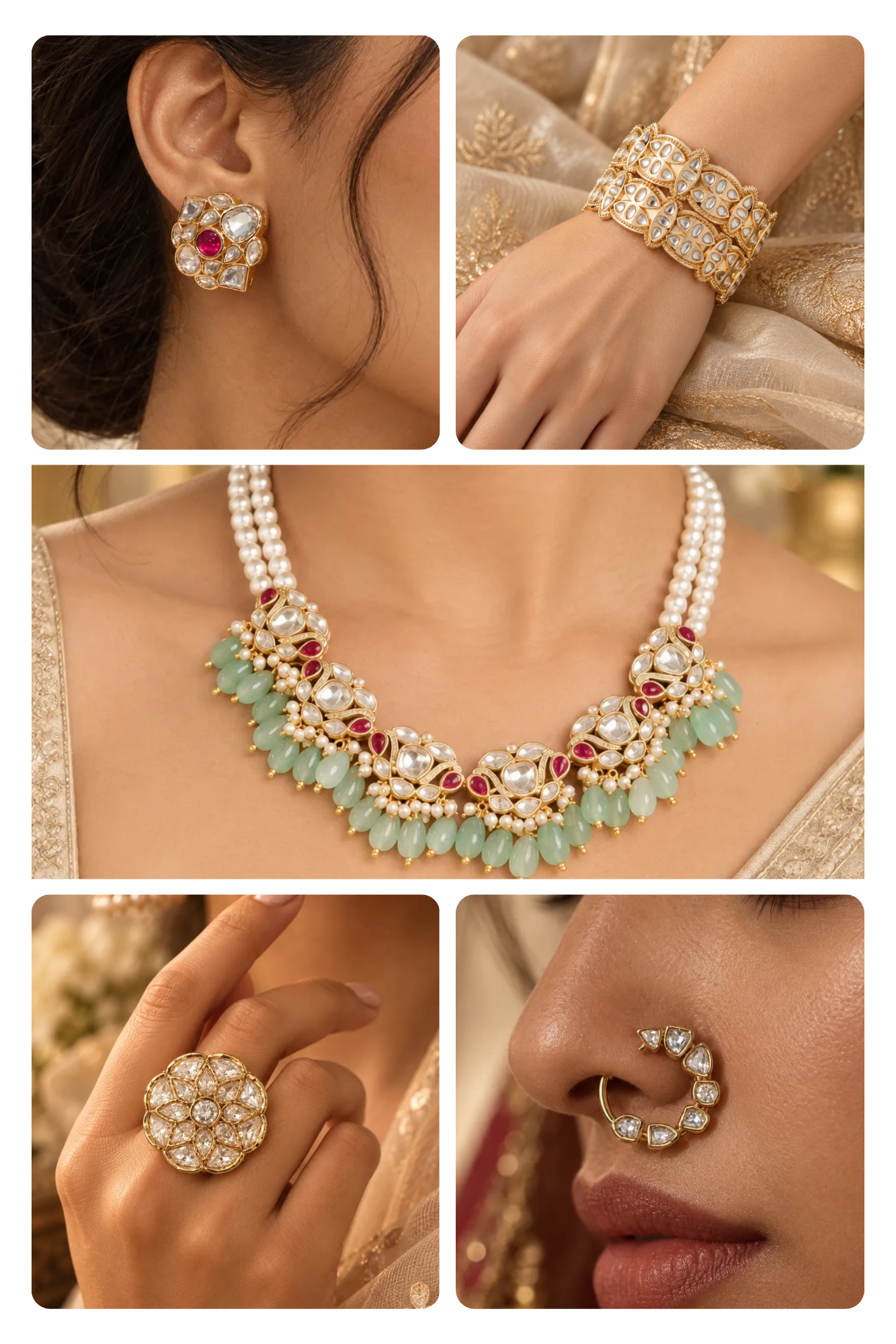 Jade Bloom Combo of 5 – Choker, Studs, Nose Ring, Ring & Bangles