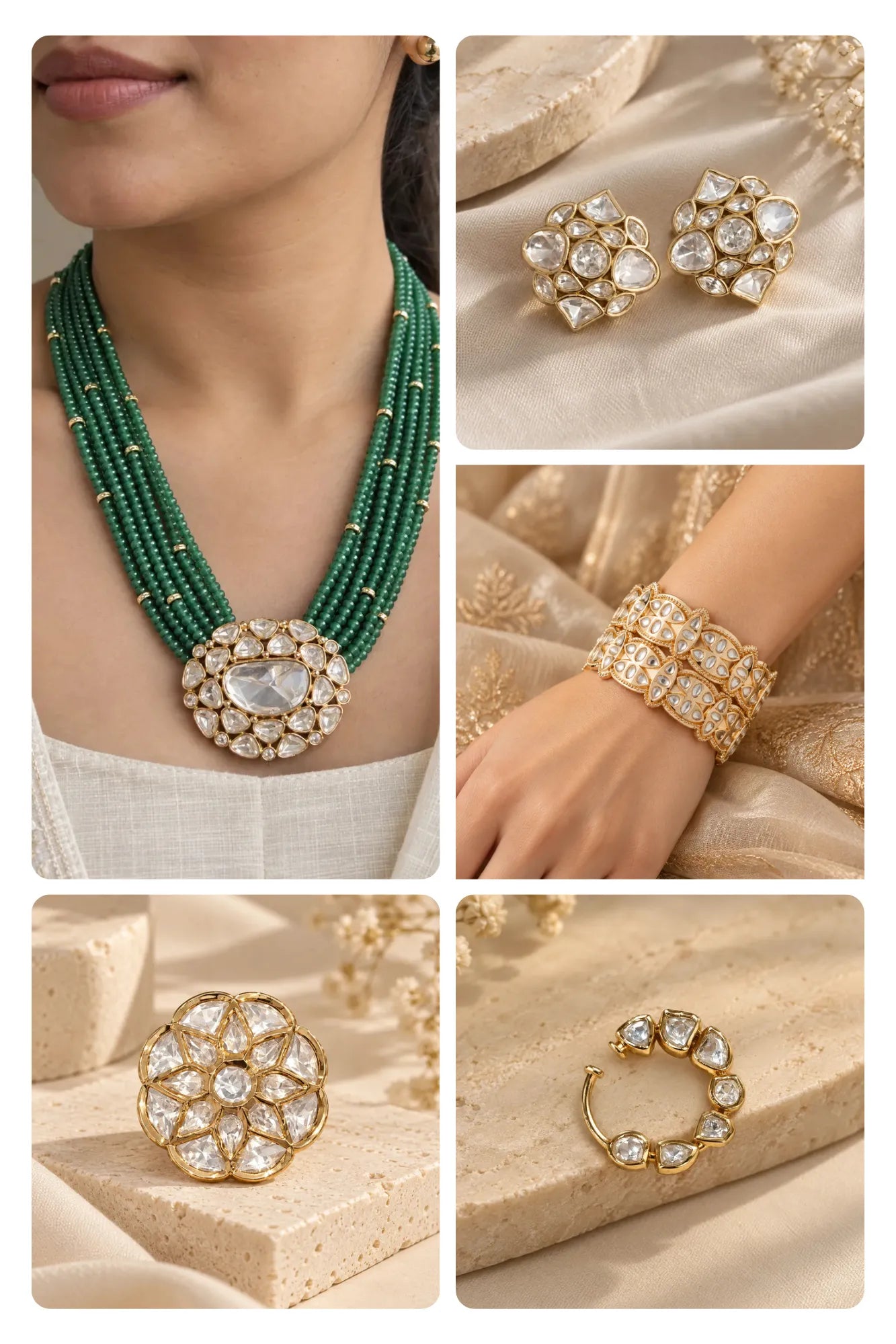 Cluster Crest Combo of 5 – Necklace, Studs, Nose Ring, Ring & Bangles