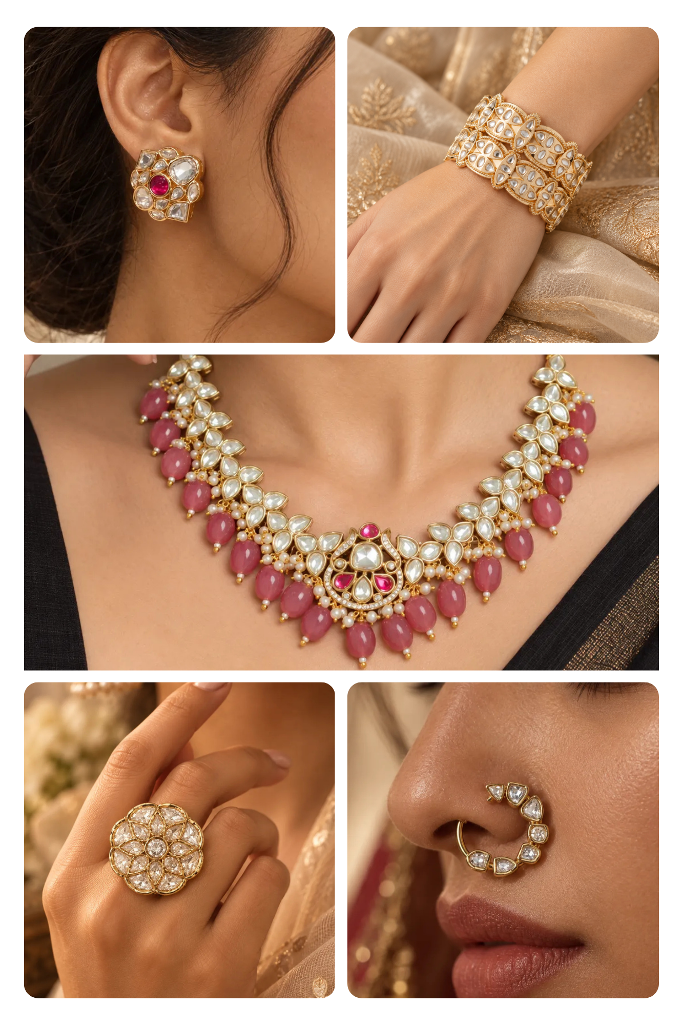 Gulnaar Combo of 5 – Choker, Studs, Nose Ring, Ring & Bangles