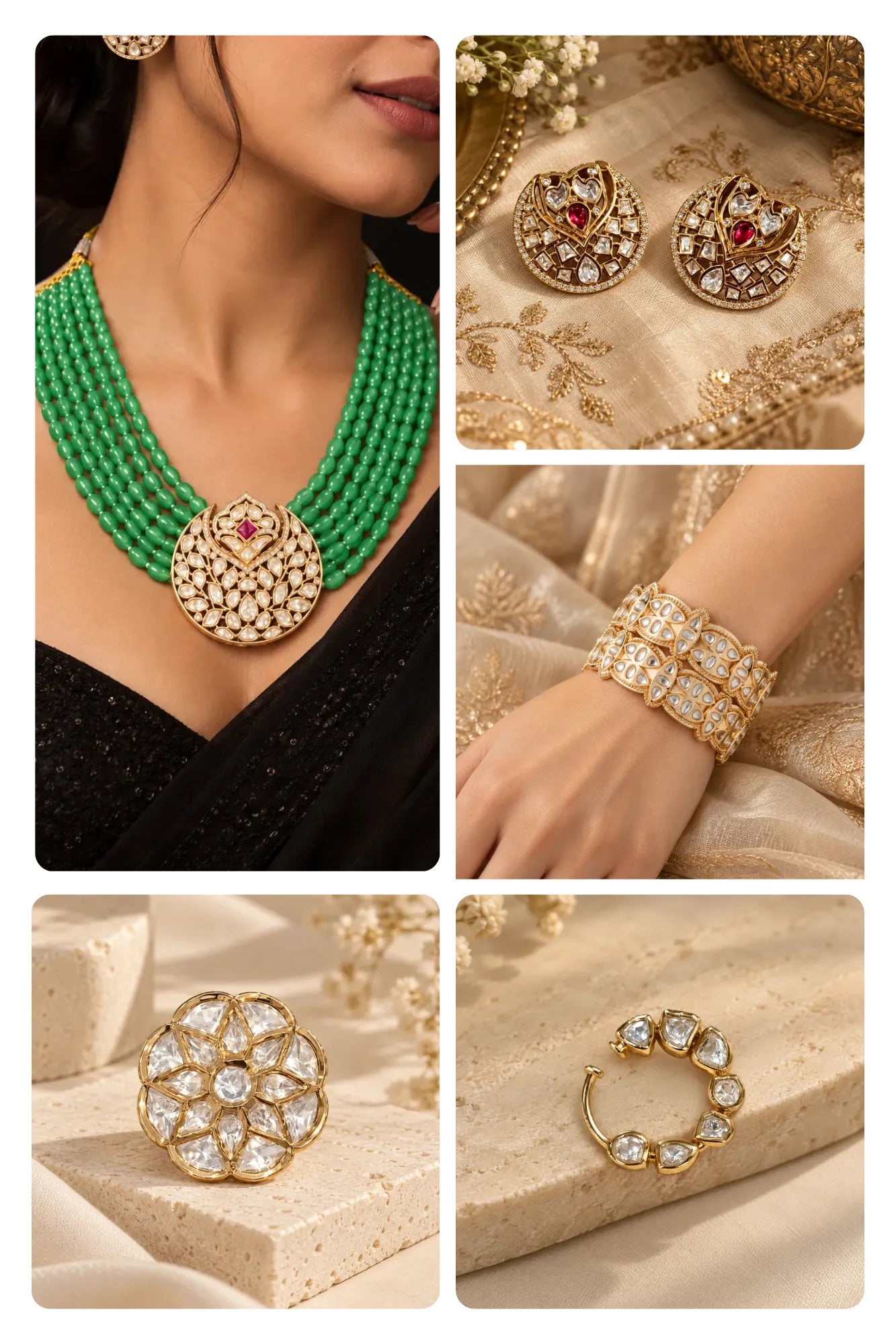 Chaand Jaal Combo of 5 – Necklace, Studs, Nose Ring, Ring & Bangles