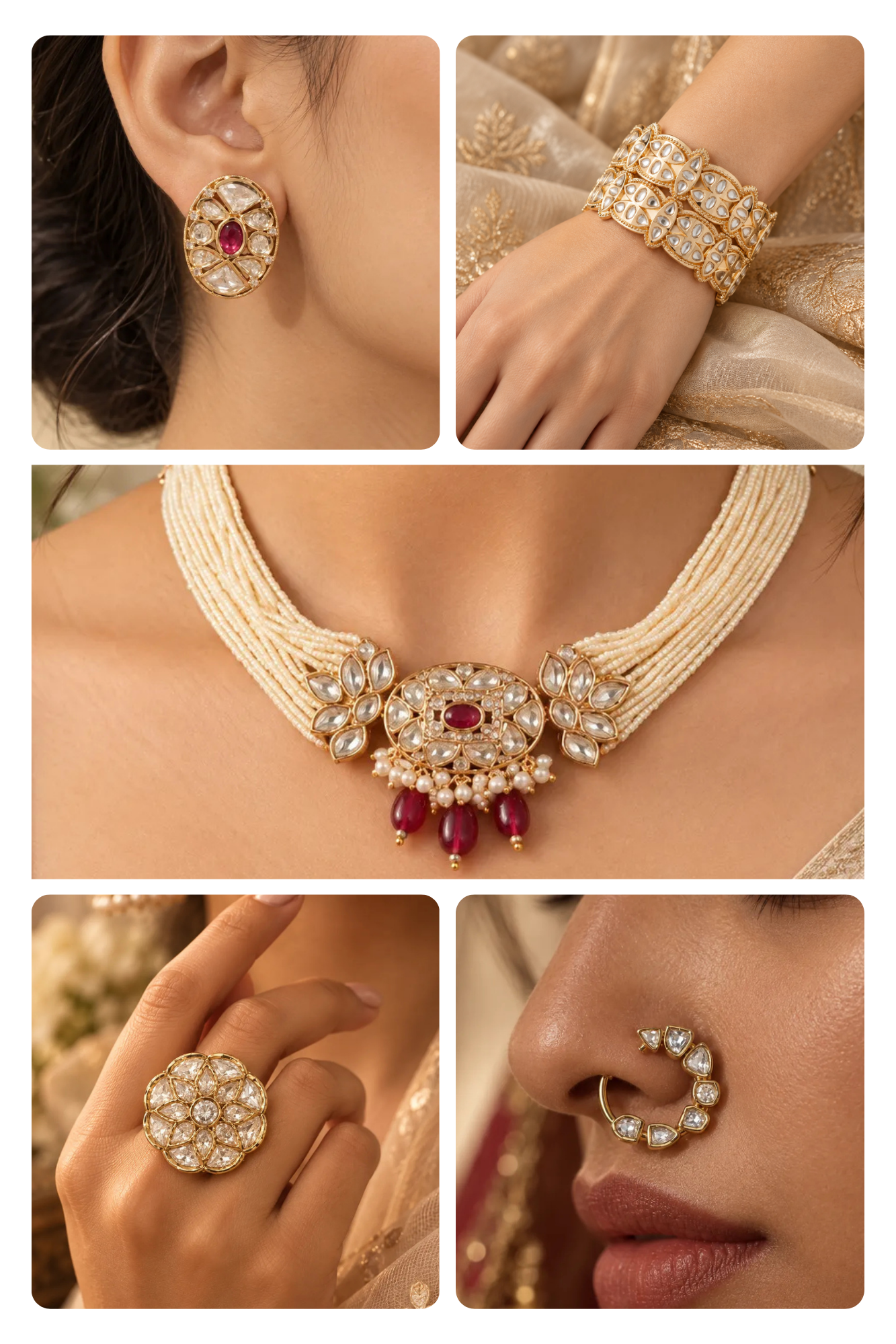 Noor Mahal Combo of 5 – Choker, Studs, Nose Ring, Ring & Bangles
