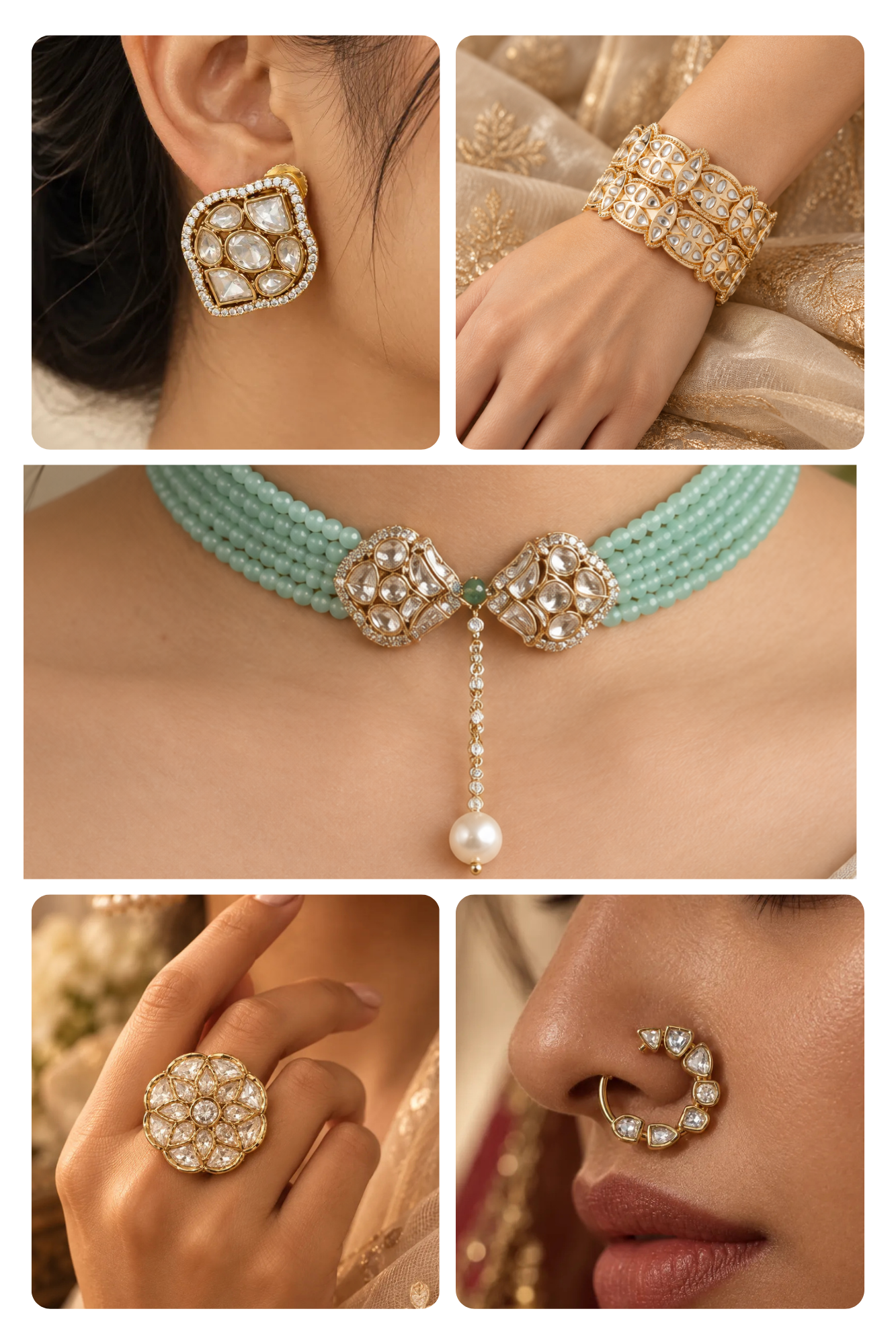 Pastel Mint Combo of 5 – Choker, Studs, Nose Ring, Ring & Bangles