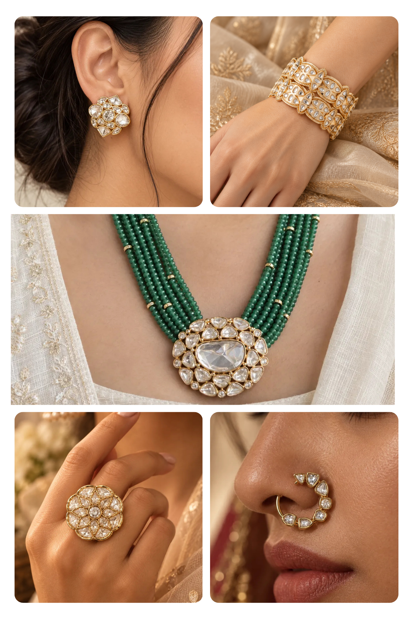 Cluster Crest Combo of 5 – Necklace, Studs, Nose Ring, Ring & Bangles