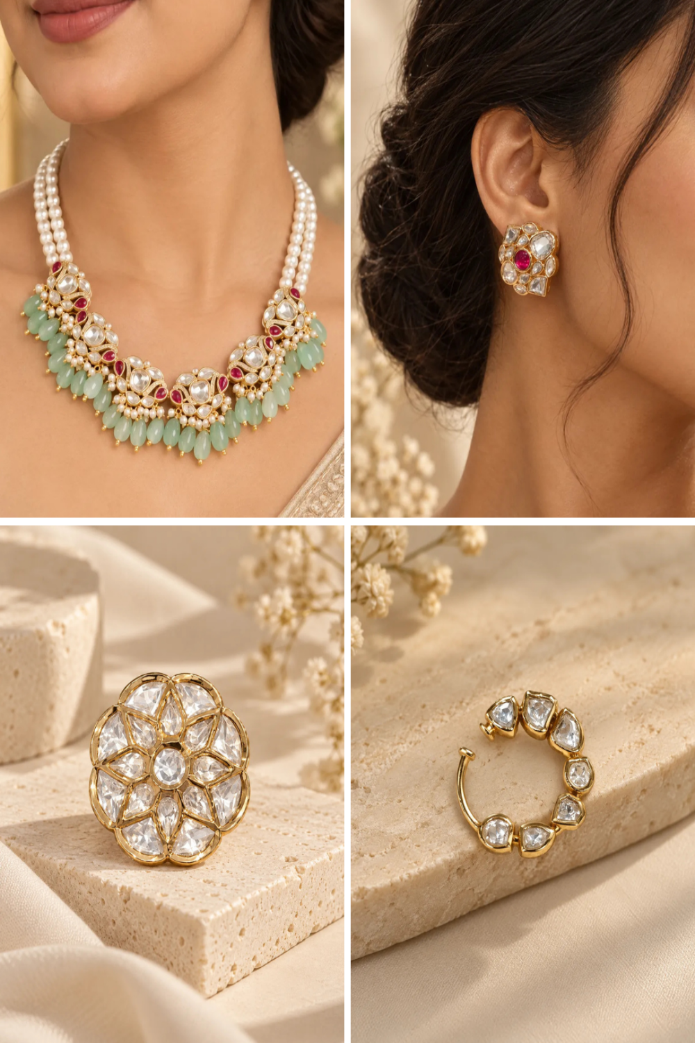 Jade Bloom Combo of 4 – Choker, Studs, Nose Ring & Ring