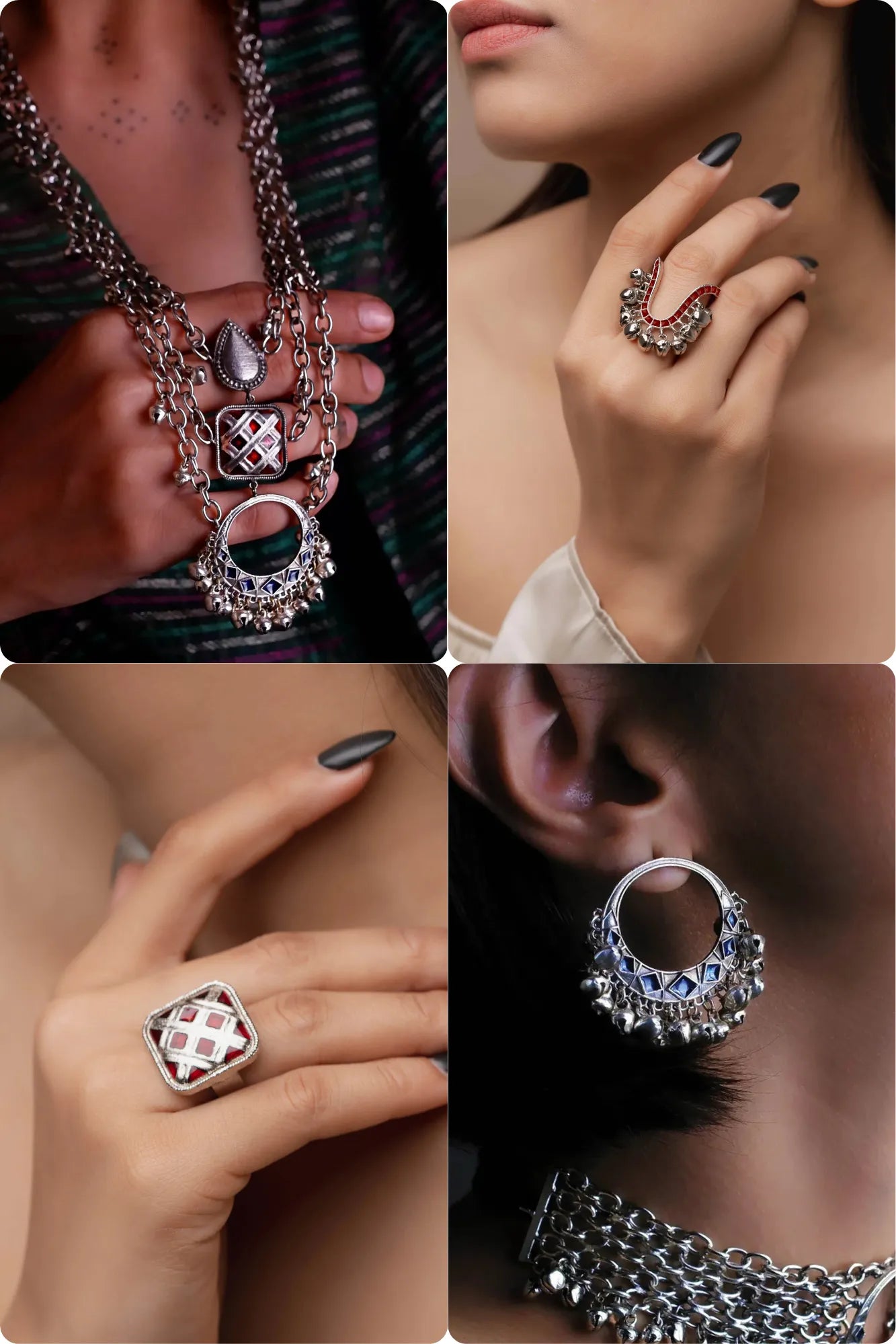 Noor Haar Combo of 4 – Necklace, 2 Rings & Choice of Earrings