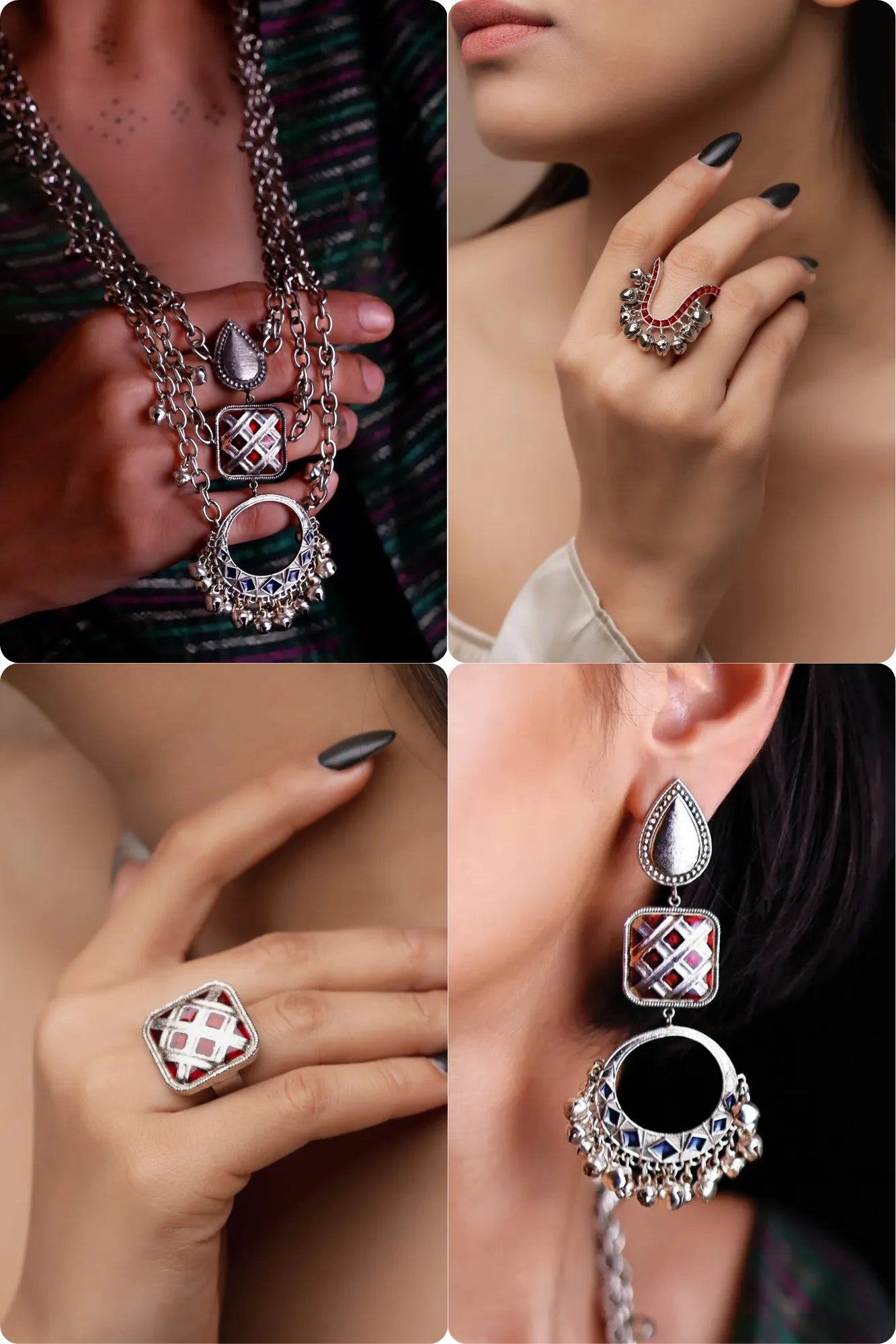 Noor Haar Combo of 4 – Necklace, 2 Rings & Choice of Earrings