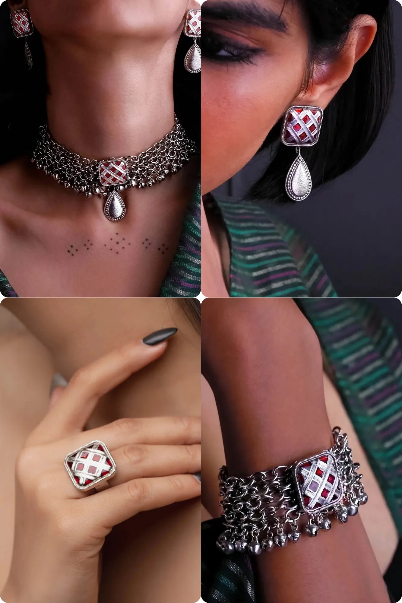 Roop Combo of 4 – Choker, Bracelet, Ring & Choice of Earrings