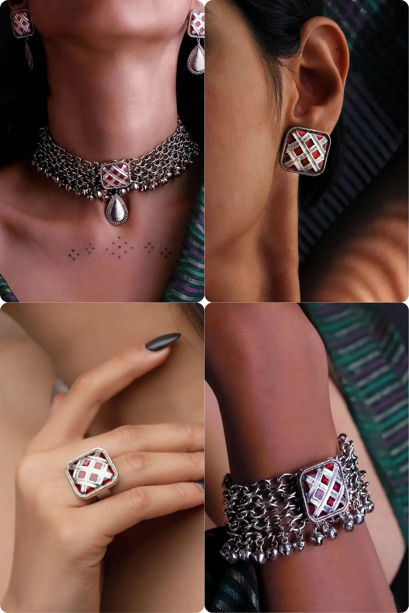 Roop Combo of 4 – Choker, Bracelet, Ring & Choice of Earrings