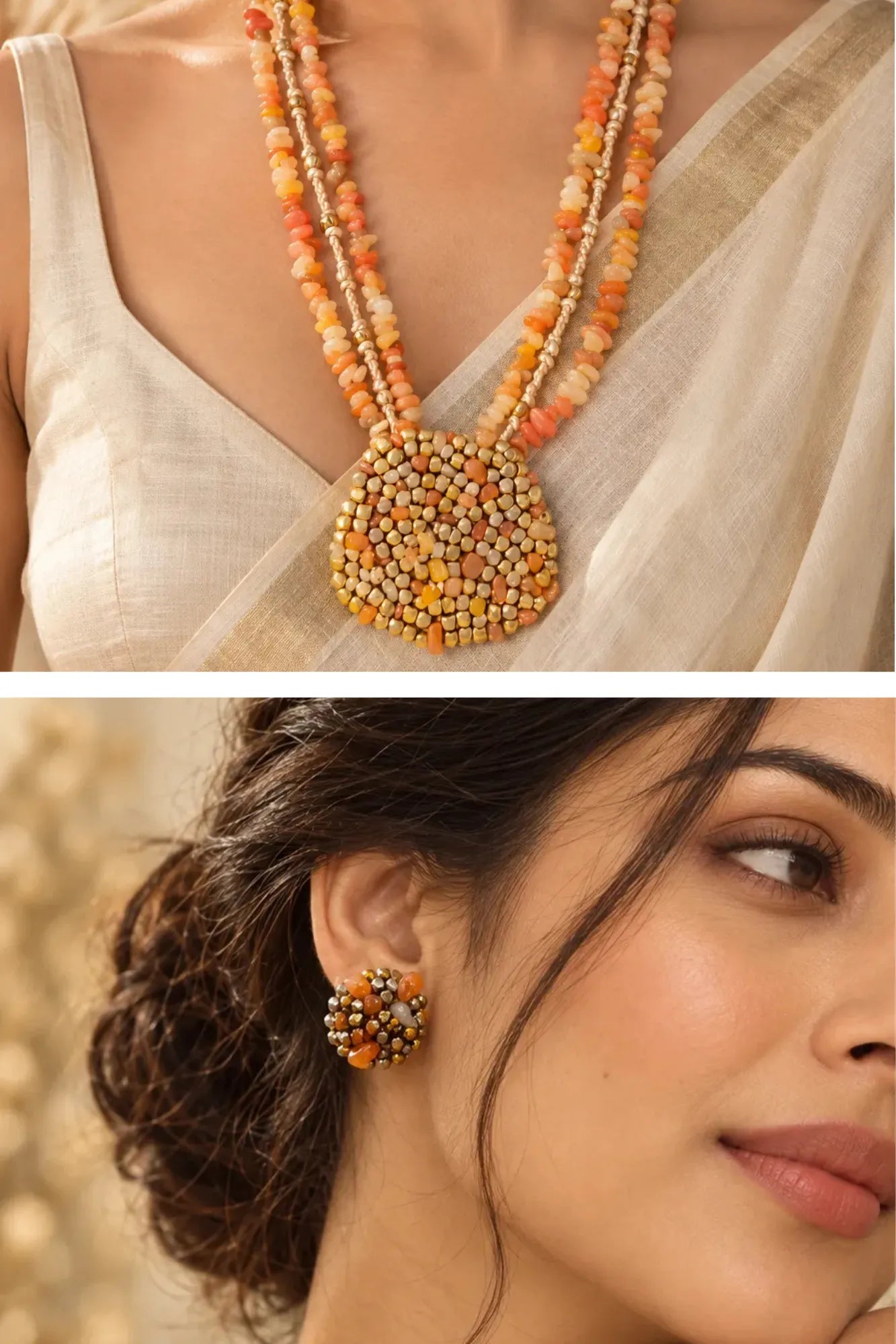 Cluster Mosaic Combo of 2 – Necklace & Kesari Bead Studs