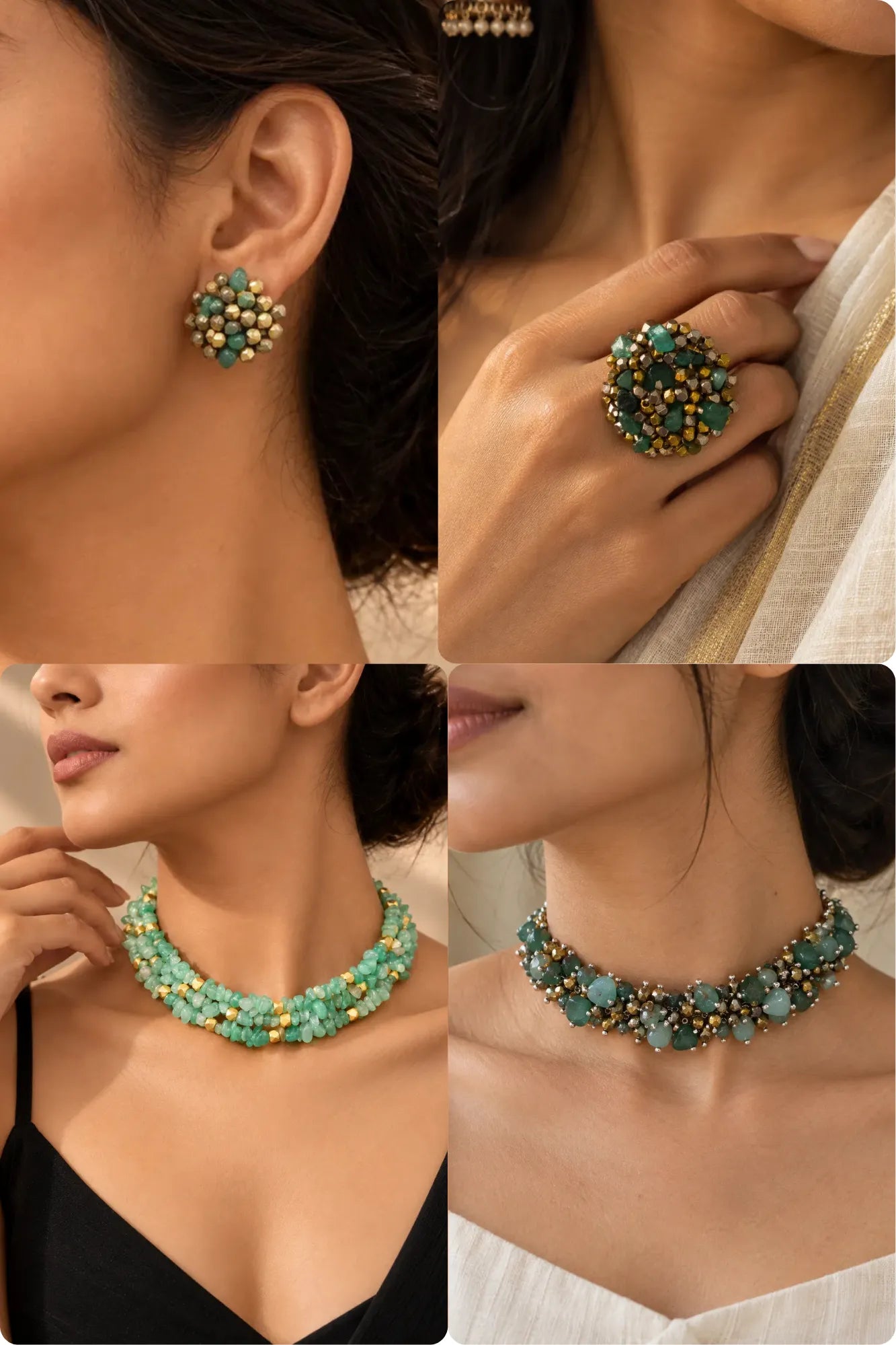 Triveni Combo of 4 – Necklace, Studs, Ring & Choker cum Bracelet