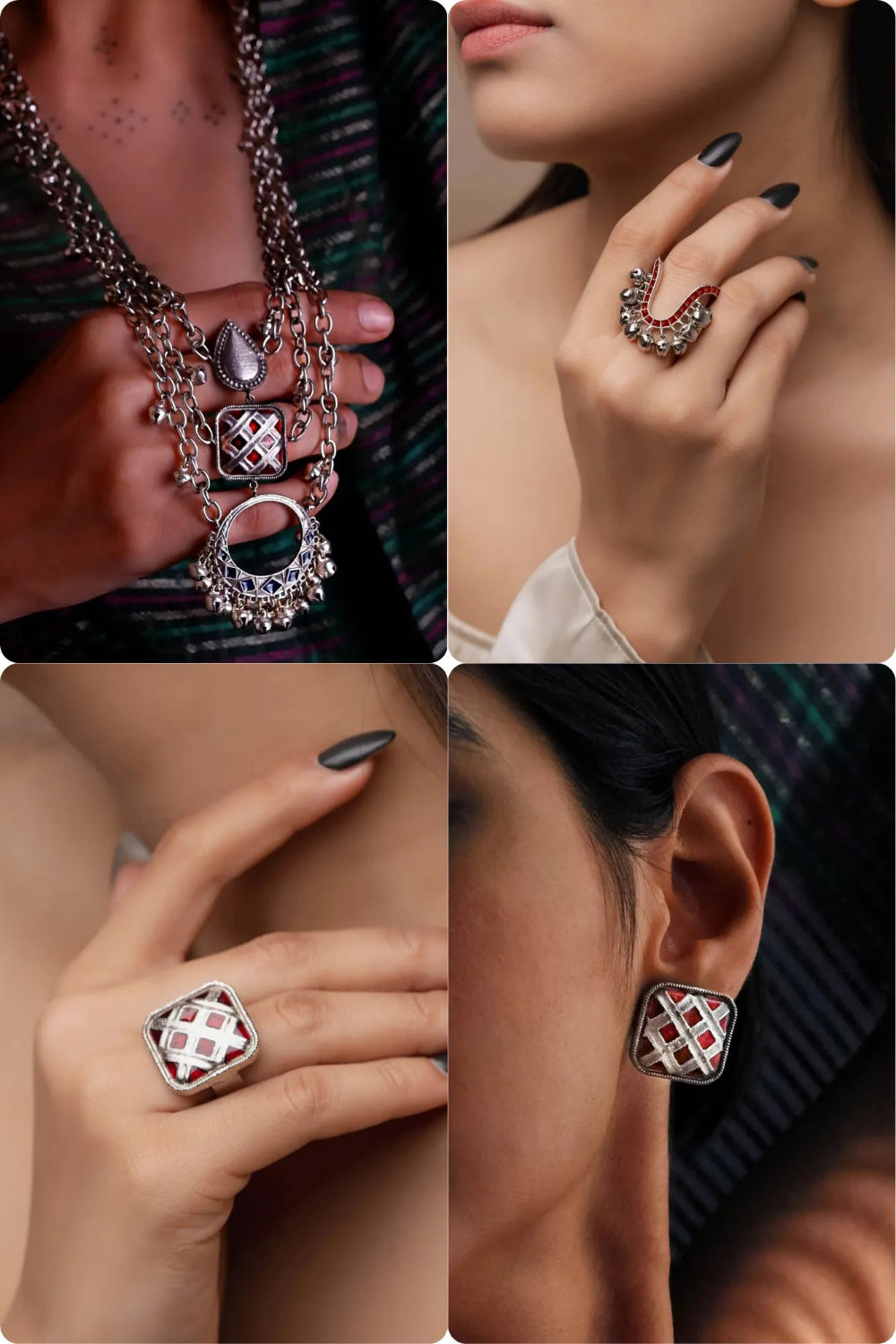 Noor Haar Combo of 4 – Necklace, 2 Rings & Choice of Earrings