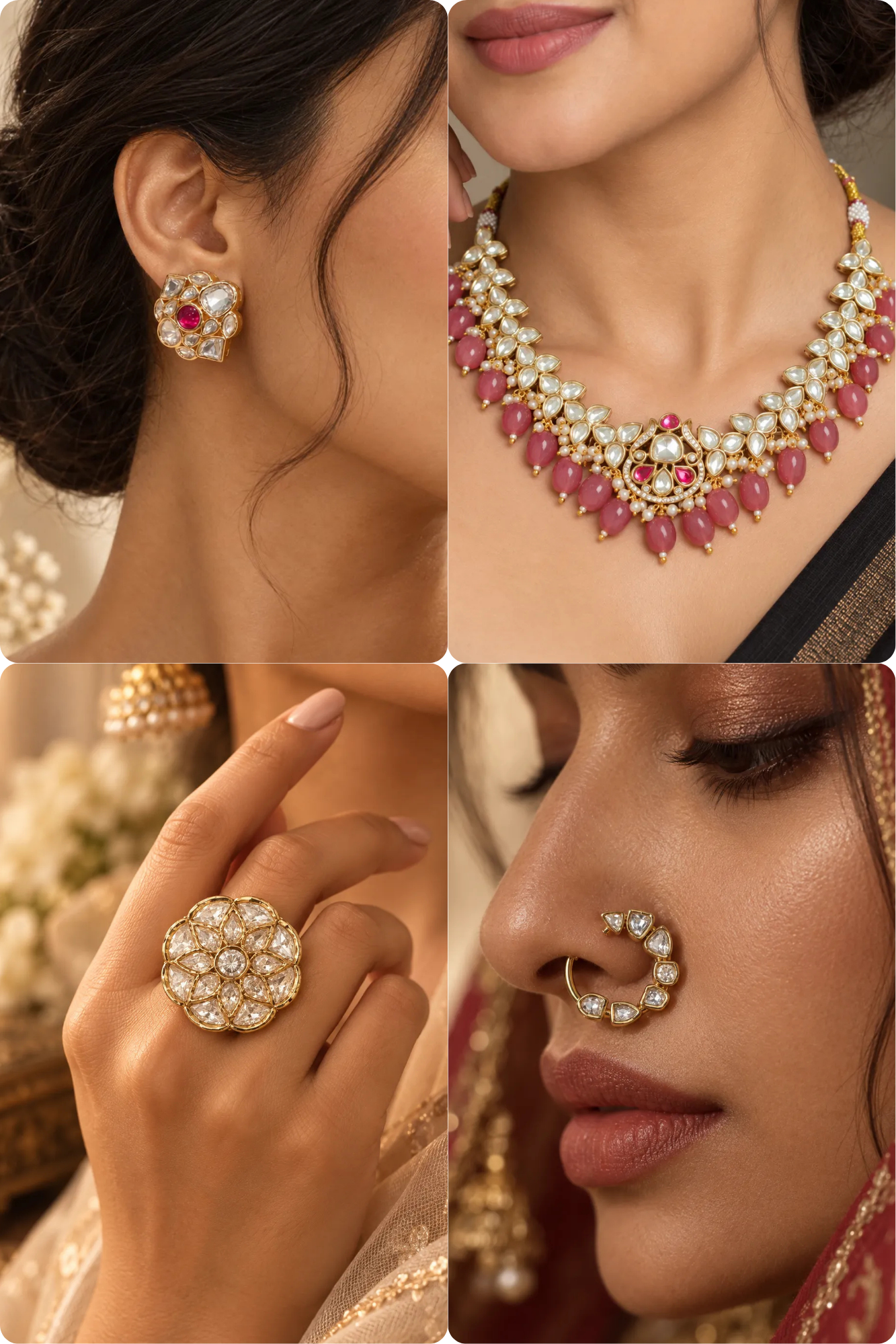 Gulnaar Combo of 4 – Choker, Studs, Nose Ring & Ring