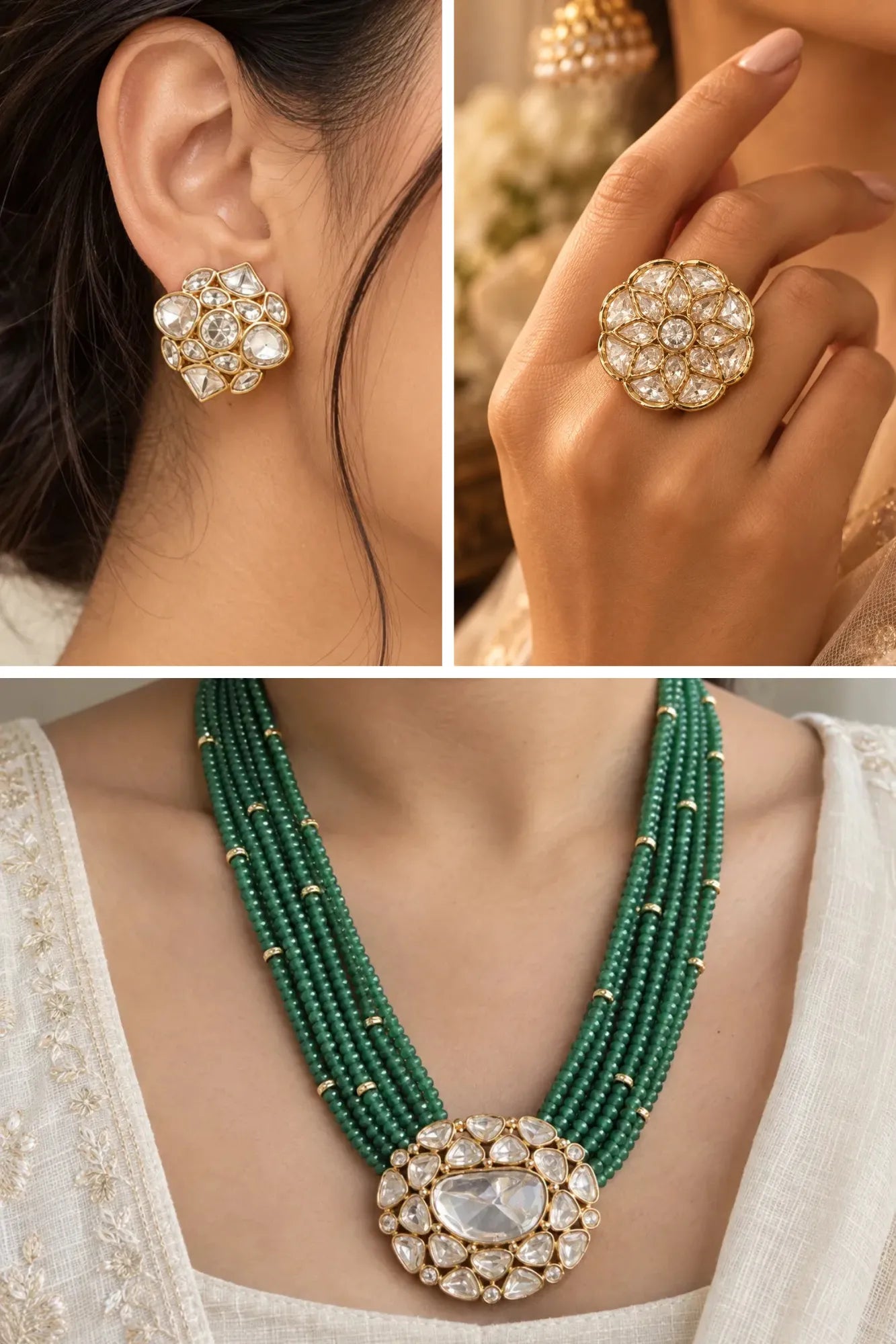 Cluster Crest Combo of 3 – Necklace, Studs & Your Choice