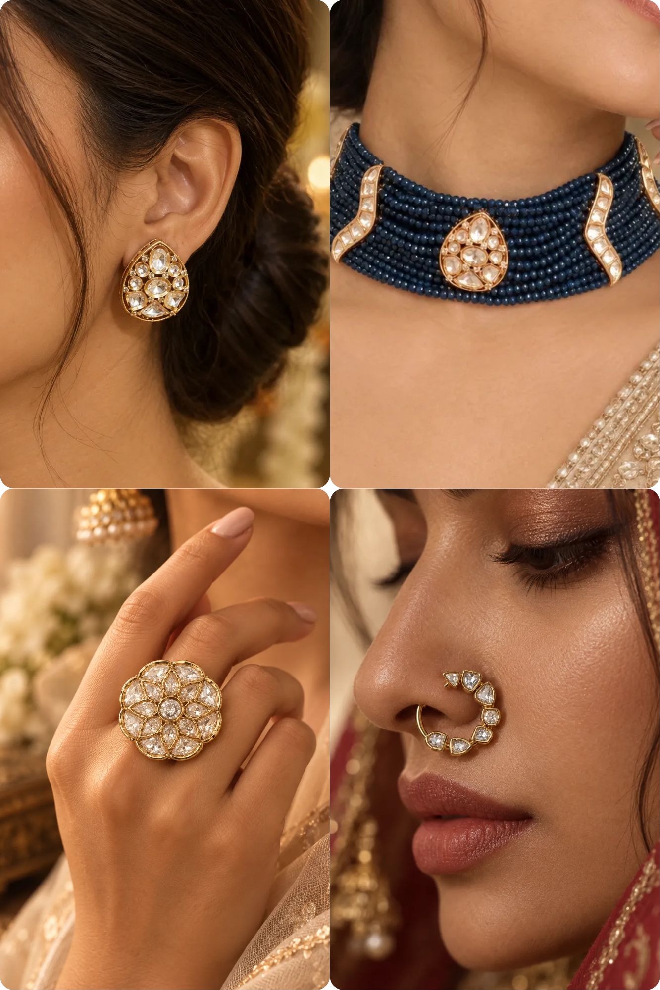 Midnight Tide Combo of 4 – Necklace, Studs, Nose Ring & Ring