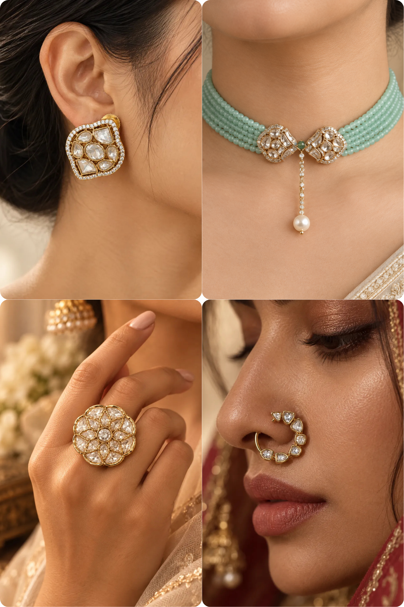 Pastel Mint Combo of 4 – Choker, Studs, Nose Ring & Ring