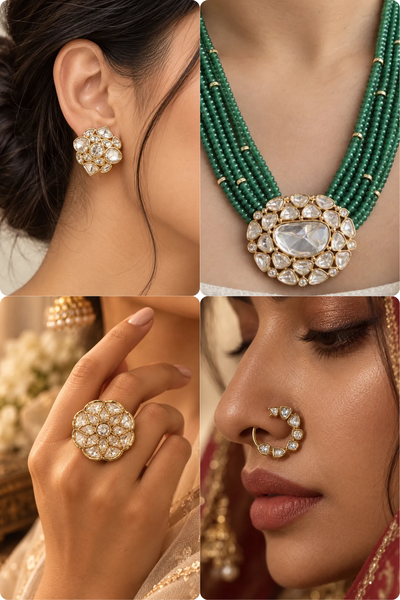 Cluster Crest Combo of 4 – Necklace, Studs, Nose Ring & Ring