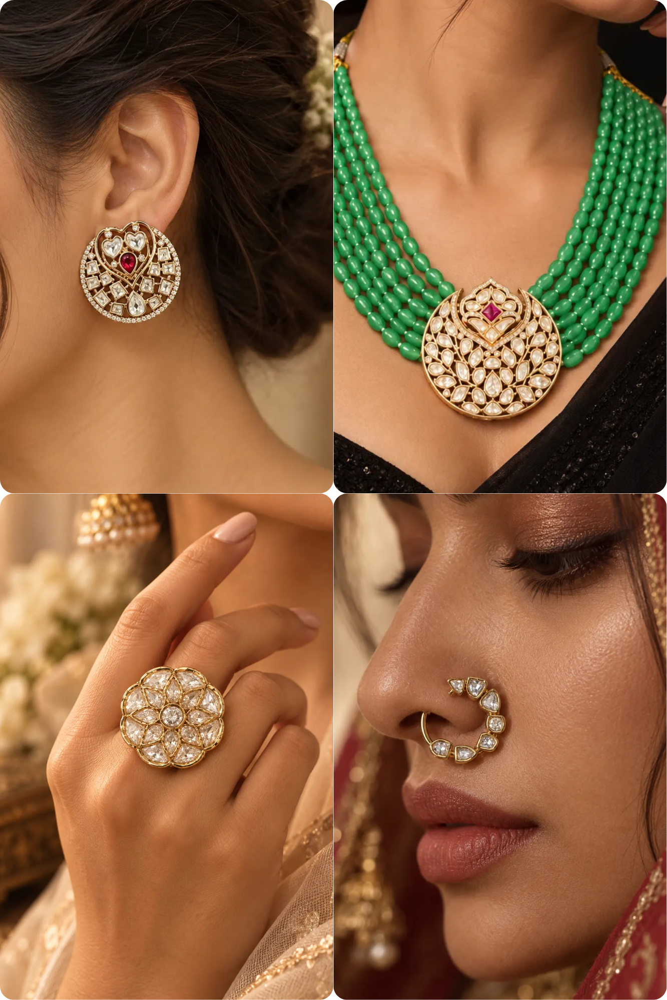 Chaand Jaal Combo of 4 – Necklace, Studs, Nose Ring & Ring