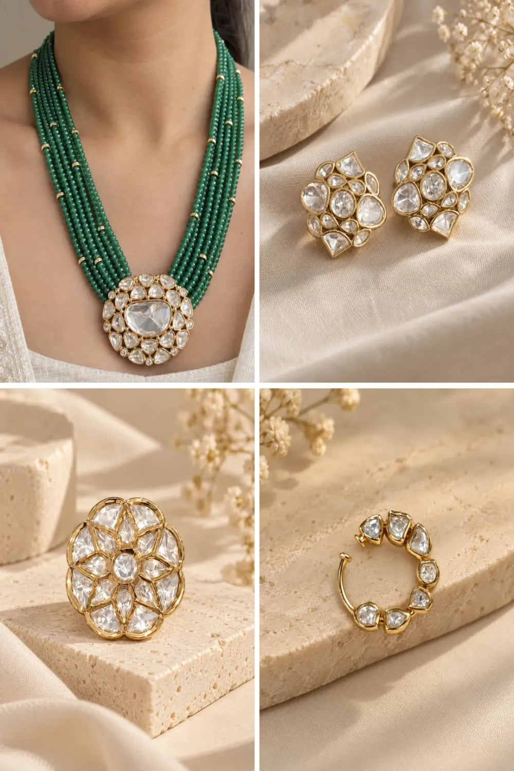 Cluster Crest Combo of 4 – Necklace, Studs, Nose Ring & Ring