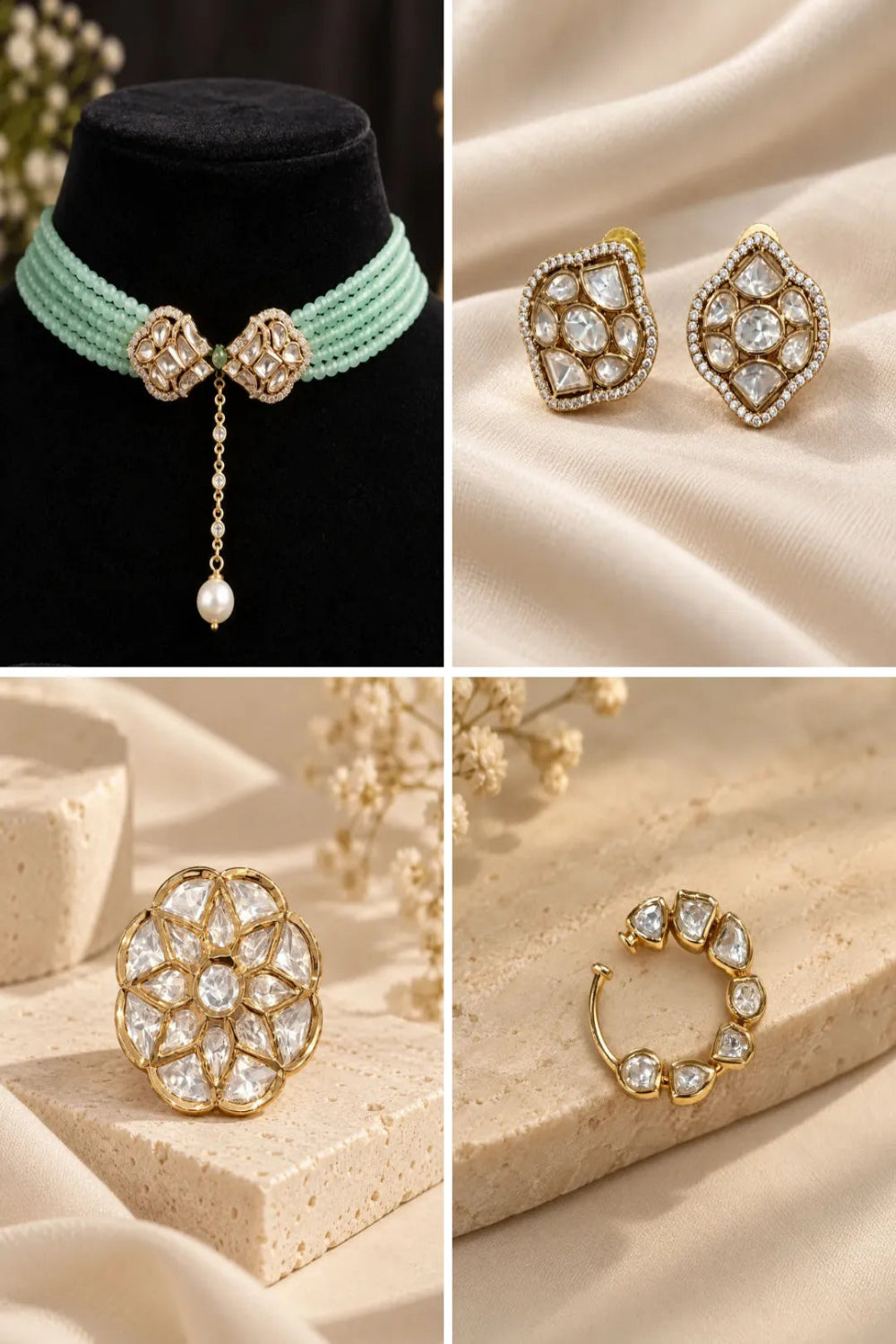 Pastel Mint Combo of 4 – Choker, Studs, Nose Ring & Ring