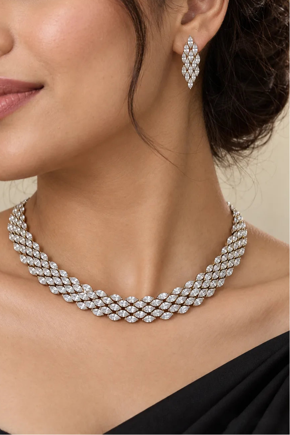 Leafline Spark CZ Necklace & Earrings Set
