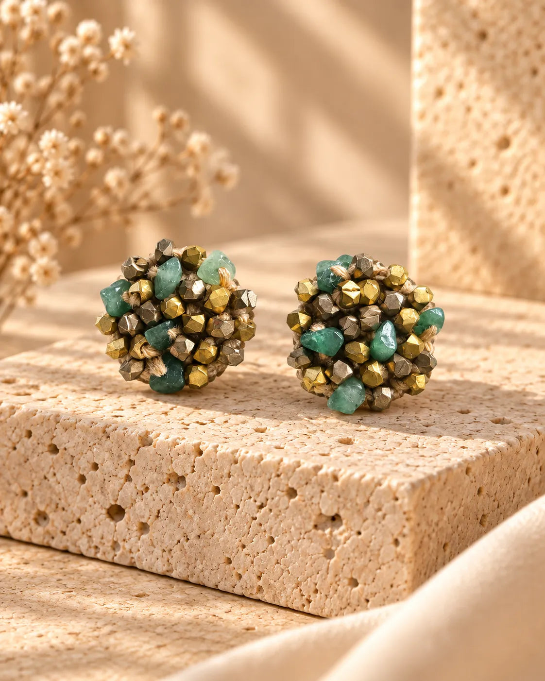 Green Speck Dokra Bead Studs