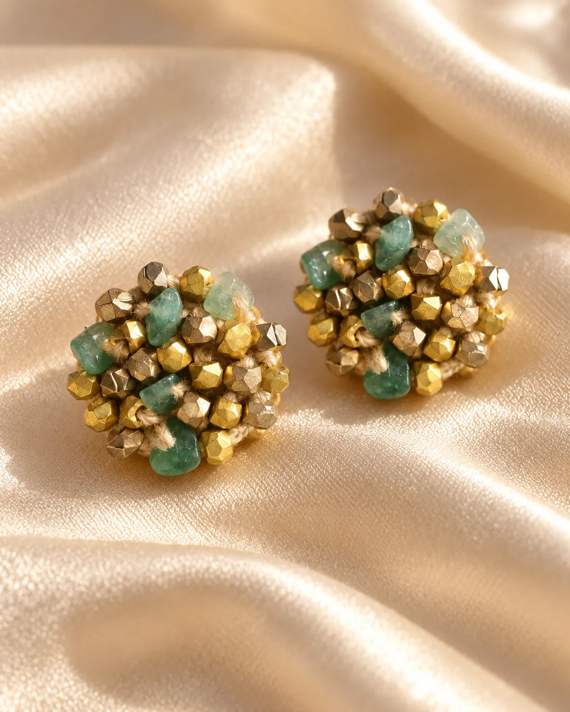 Green Speck Dokra Bead Studs