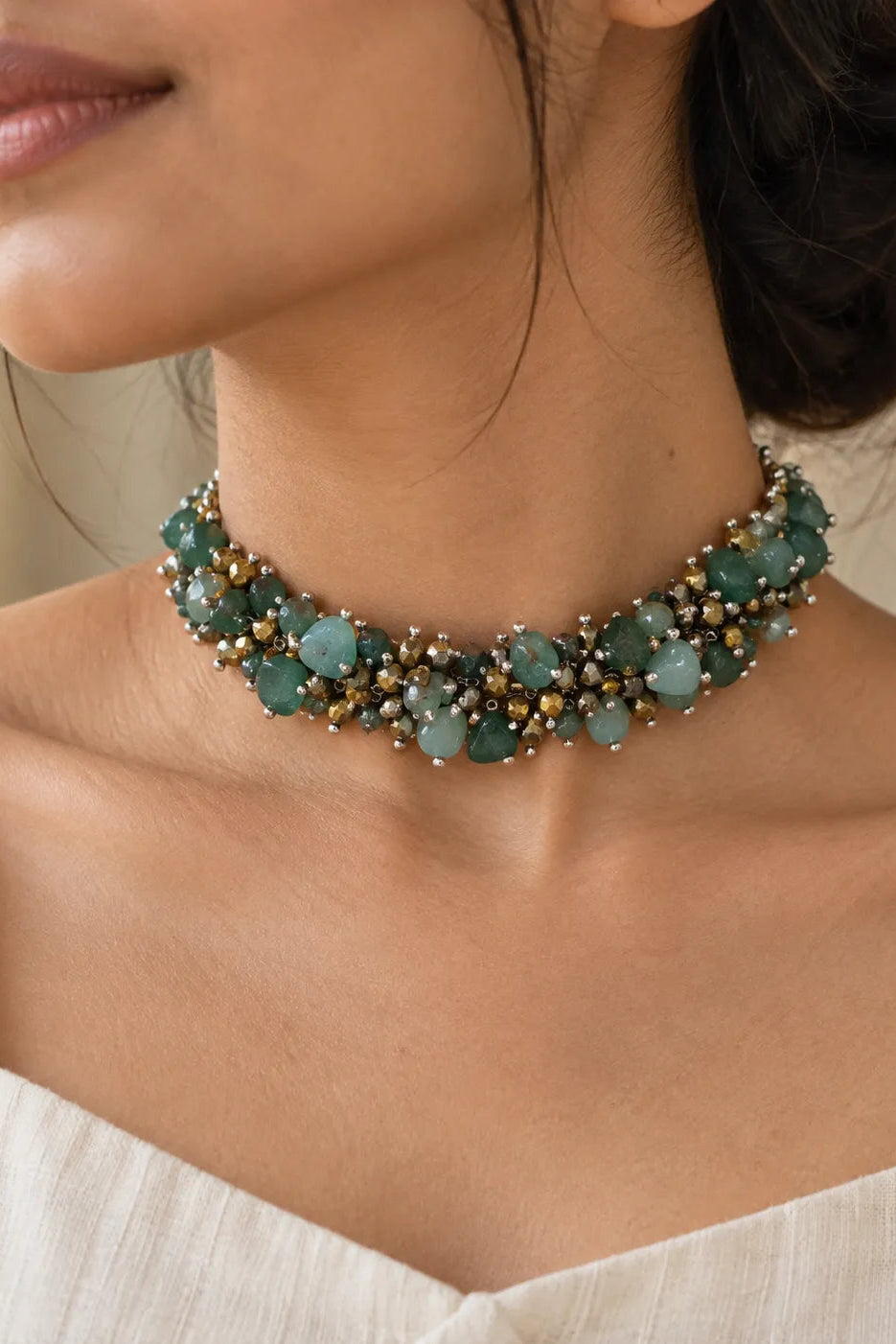 Cluster Bead Dokra Choker cum Bracelet