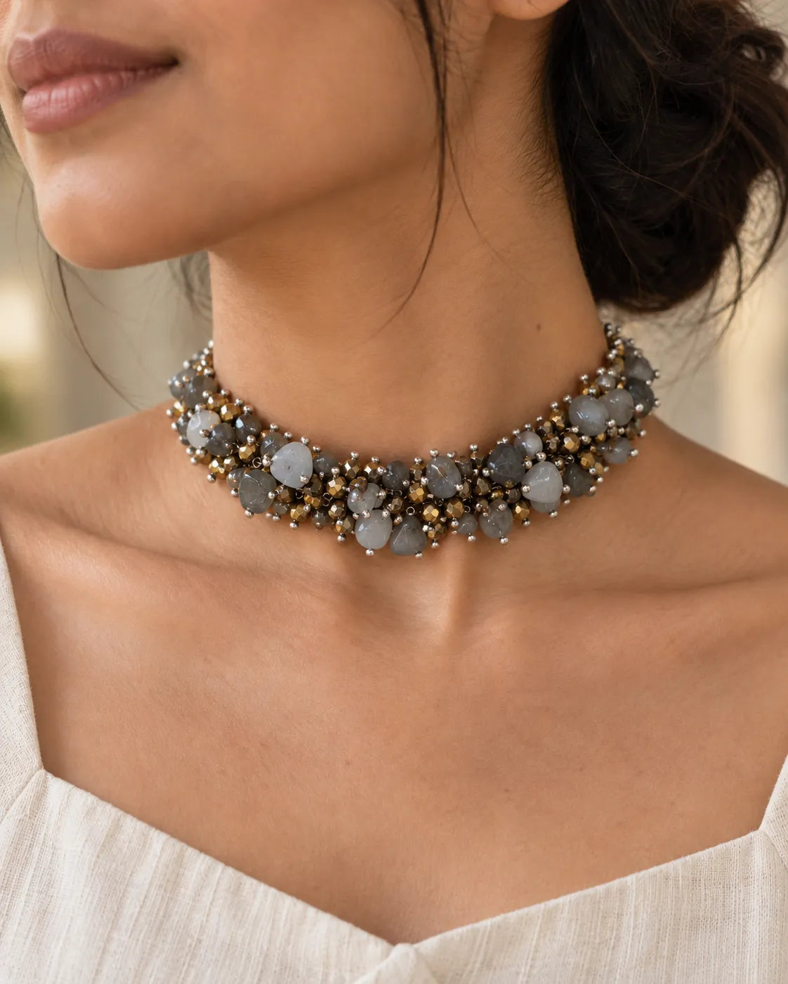 Cluster Bead Dokra Choker cum Bracelet