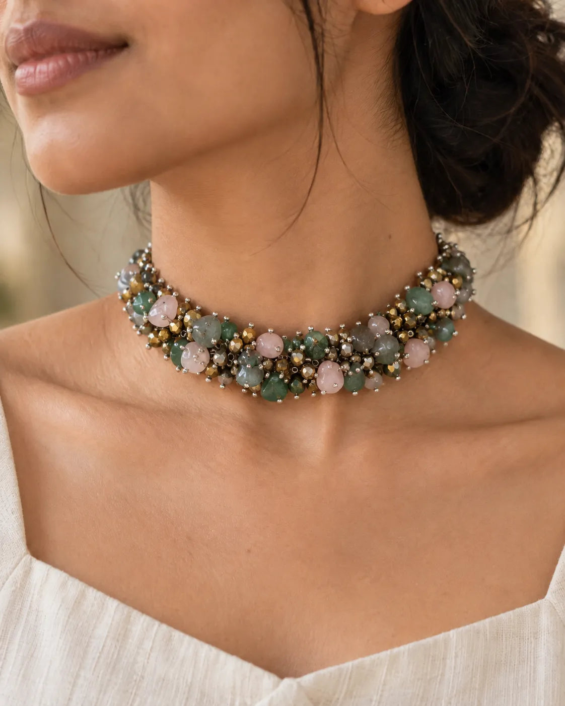 Cluster Bead Dokra Choker cum Bracelet