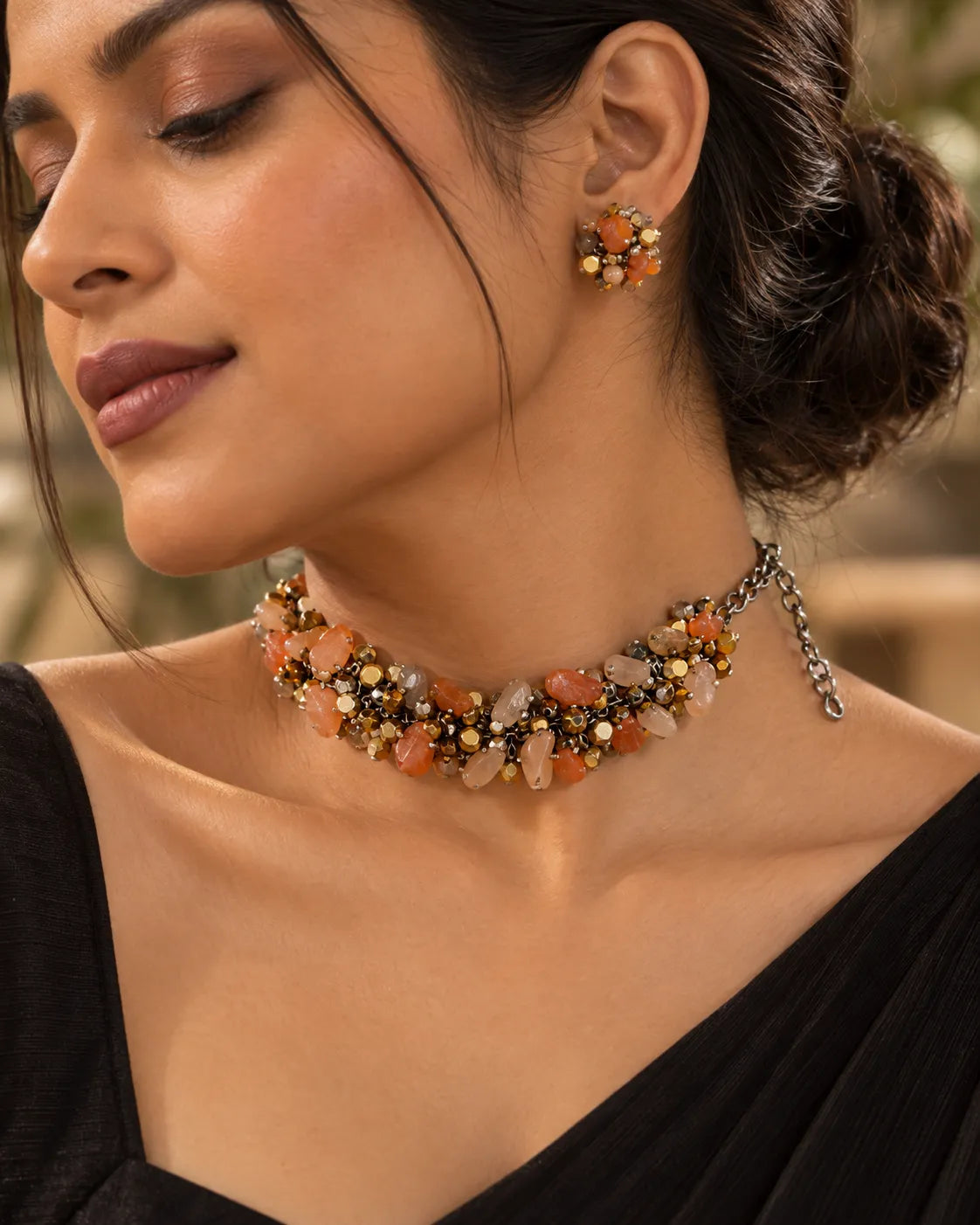 Cluster Bead Dokra Choker cum Bracelet