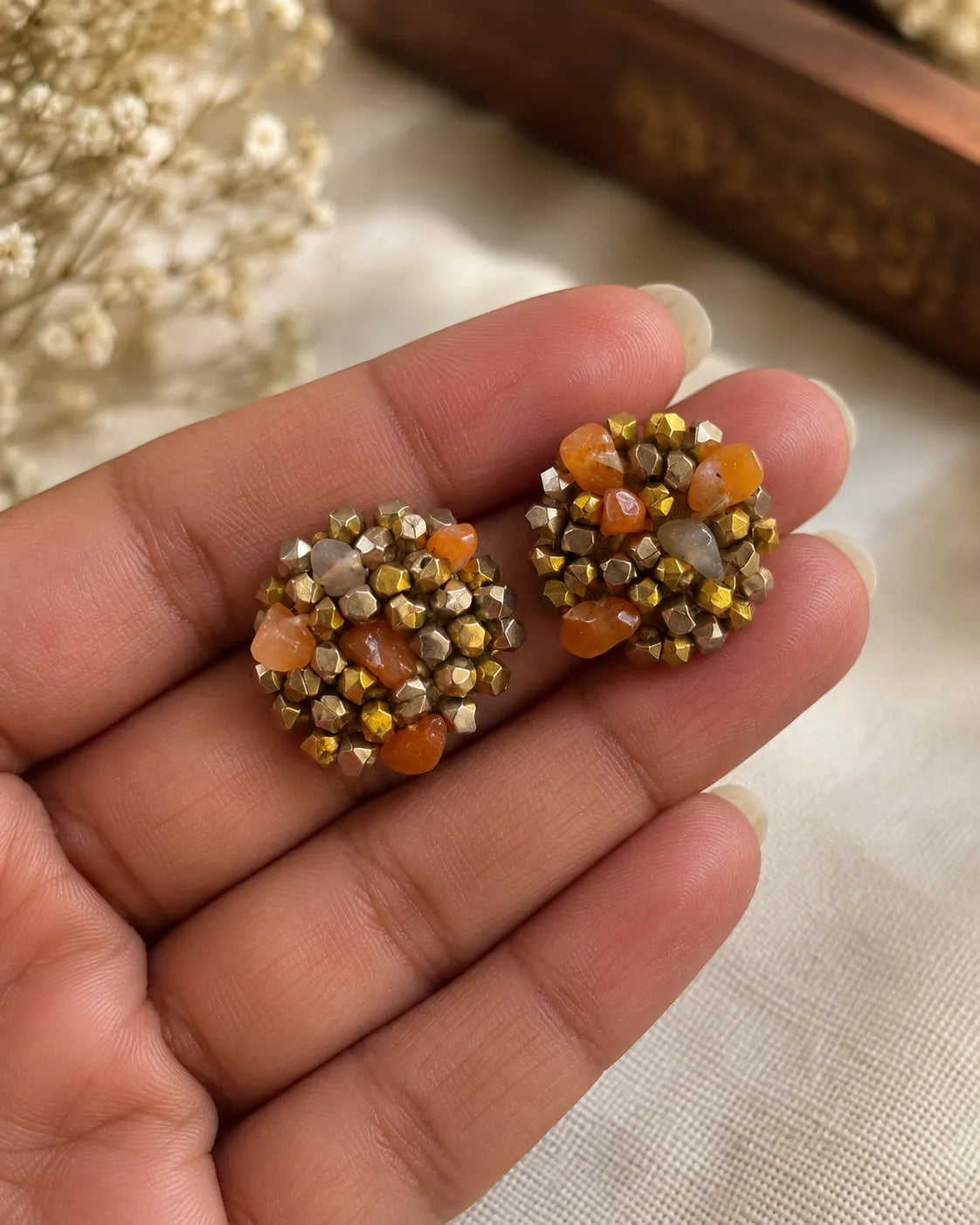 Kesari Dokra Bead Studs