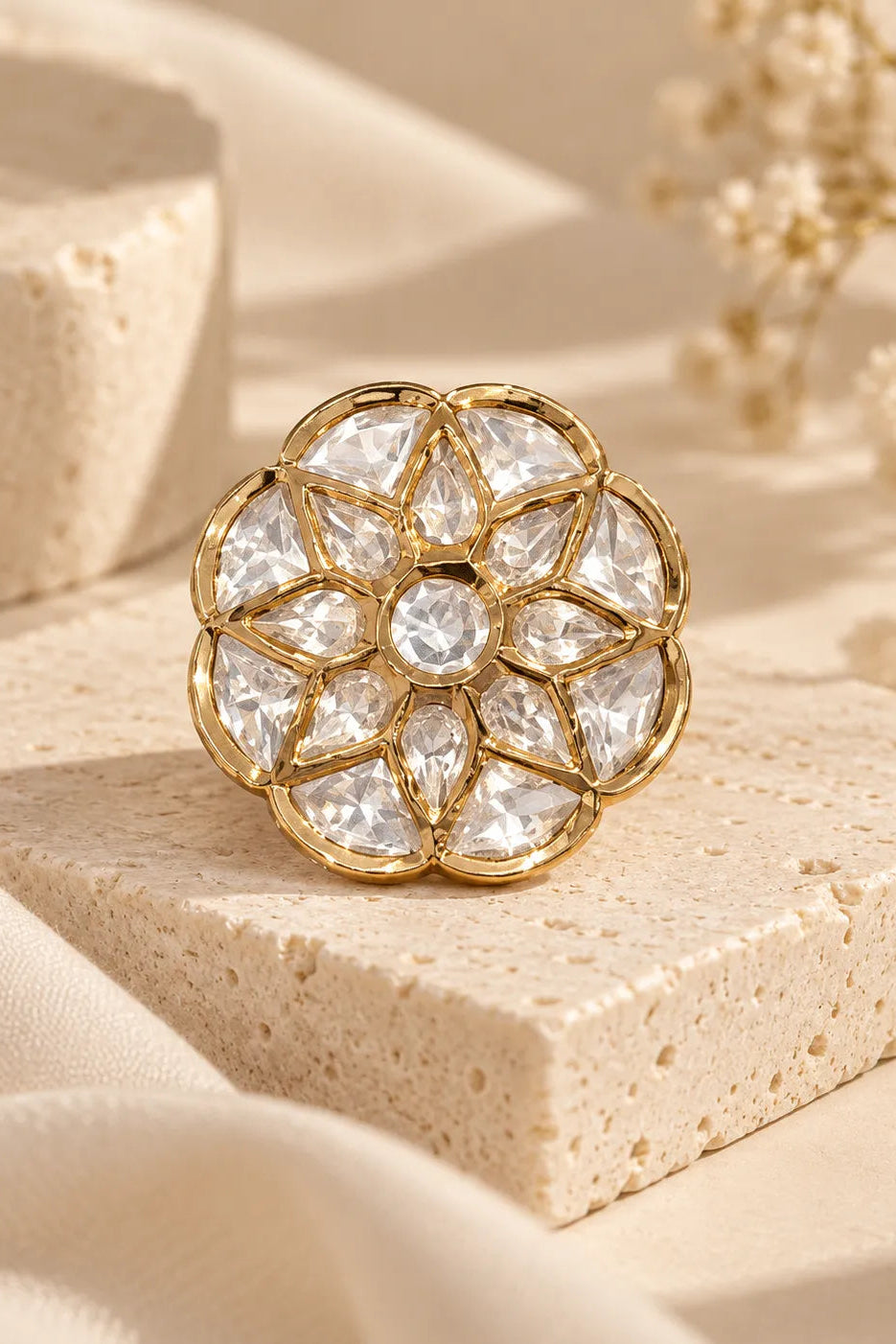 Bloom Floral Clear-Stone Statement Ring