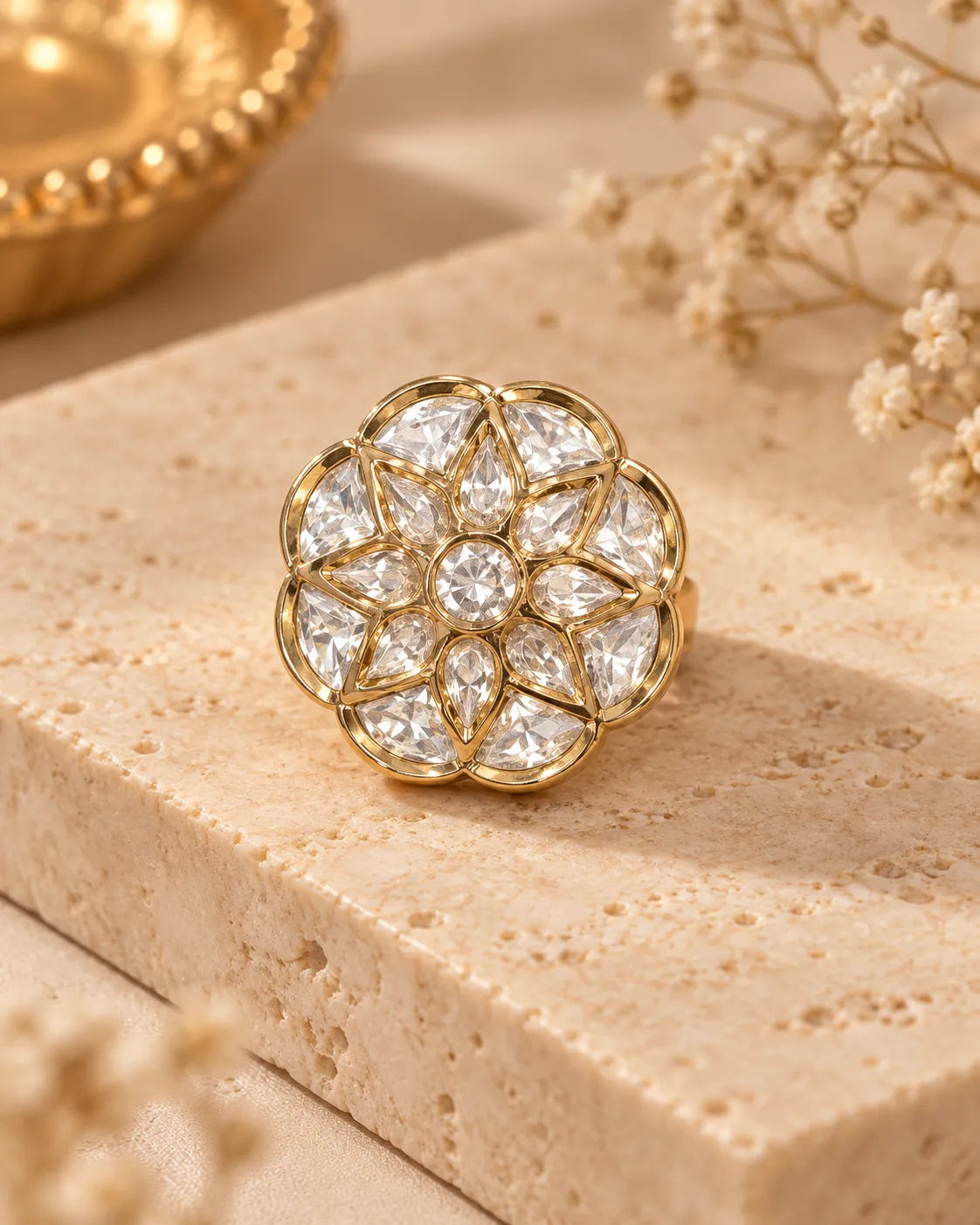 Bloom Floral Clear-Stone Statement Ring