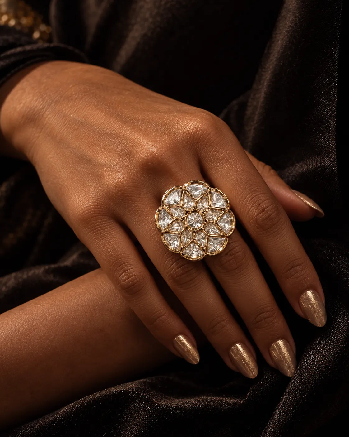 Bloom Floral Clear-Stone Statement Ring